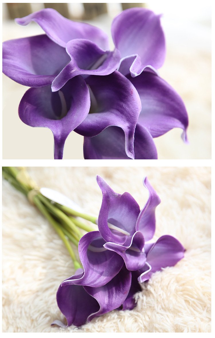 Artificial Calla Lily Flowers - Real Touch PU Fake Flowers for Wedding Decor, Bouquet, Home Décor & Party (Violet, 10 Pack) - Perfect for Centerpieces, Bridal Showers, and Table Arrangements