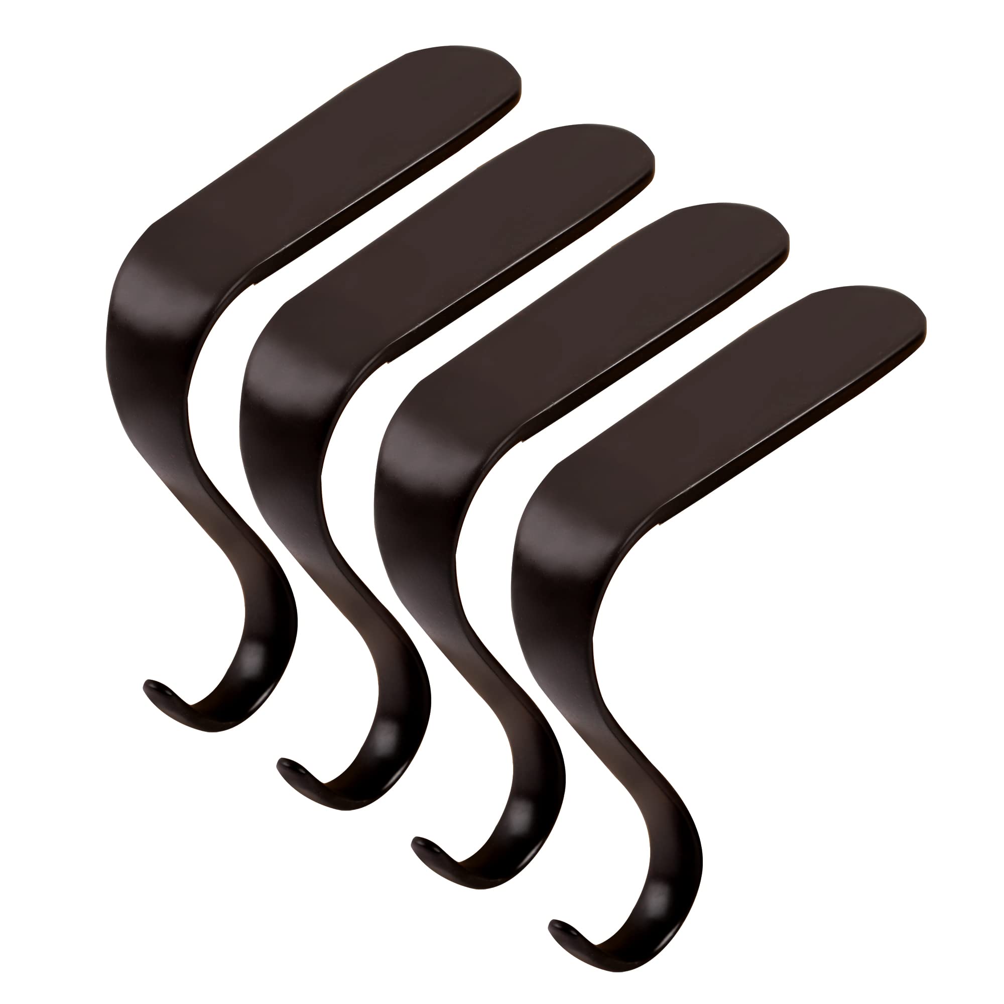 Festive Christmas Stocking Holders - Set of 4 Rustic Black Fireplace Hooks for Holiday Decor - Perfect for Mantel Decorating, Xmas Tree Hanging & Cozy Home Styling
