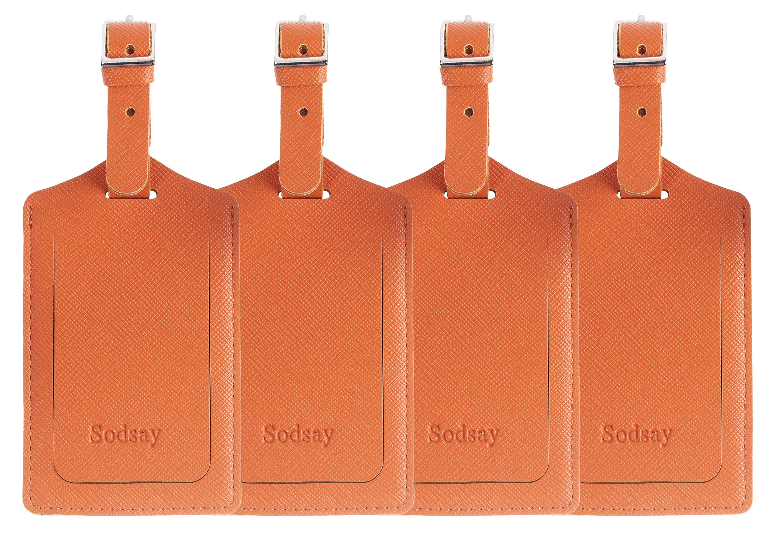 Premium Leather Luggage Tags for Travel - 4-Piece Set (Orange) - Durable & Stylish Baggage ID Tags for Suitcases, Backpacks & Carry-Ons