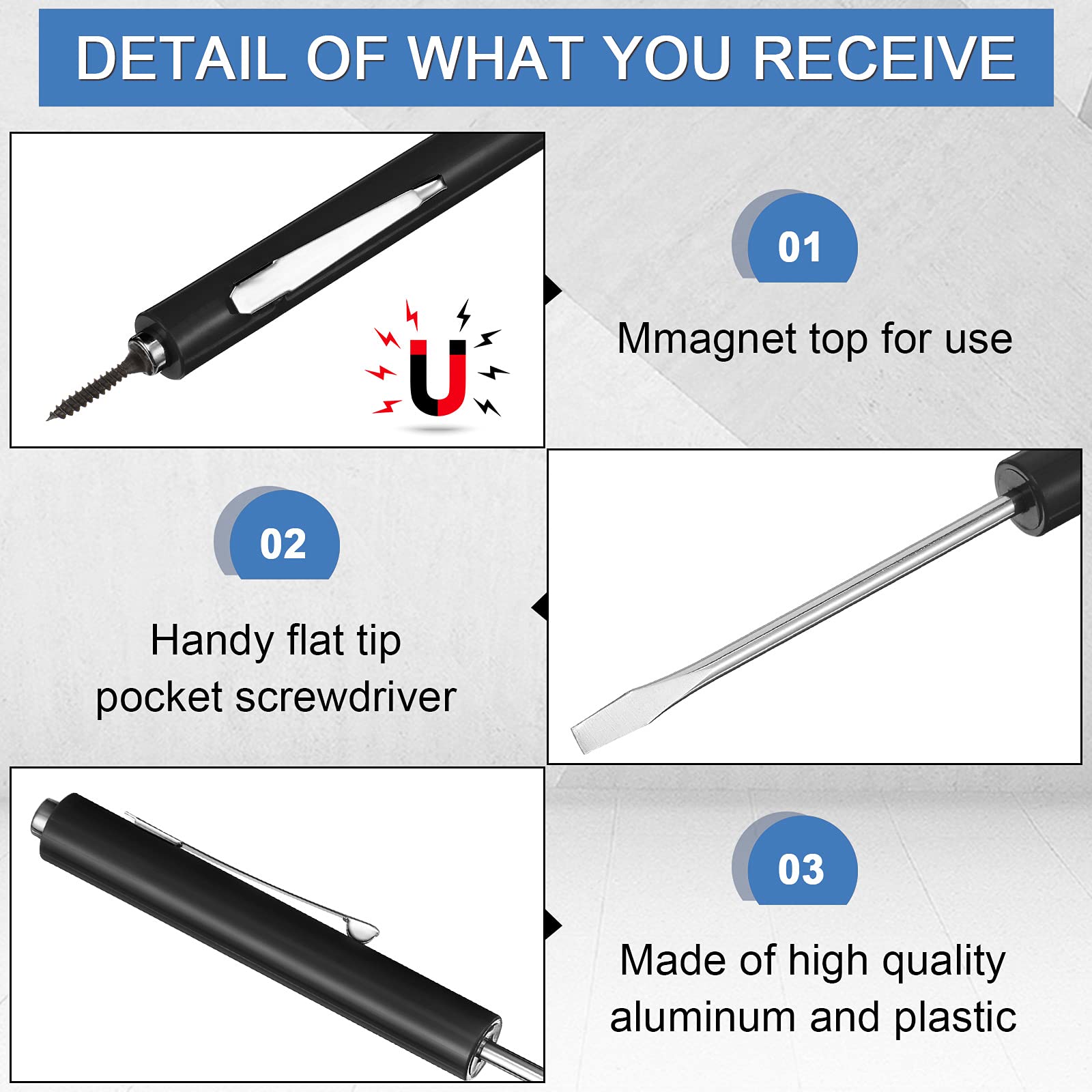 Honoson 10-Piece Magnetic Pocket Screwdriver Set - Mini Slotted Screwdrivers with Pocket Clips for Mechanics & Electricians (Black) - Perfect for Electronics Repair, DIY Projects & On-the-Go Tool Kits