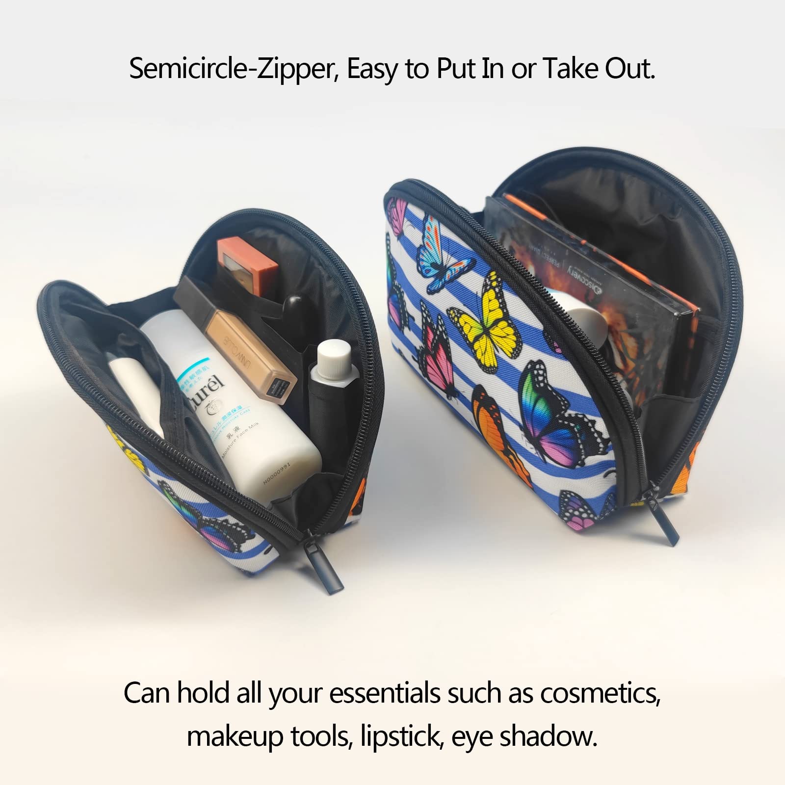 2 Pack Waterproof Travel Makeup Bag for Women - Portable Cosmetic Organizer Pouch with Butterfly Design | Perfect for Vacation, Gym & Daily Essentials Storage