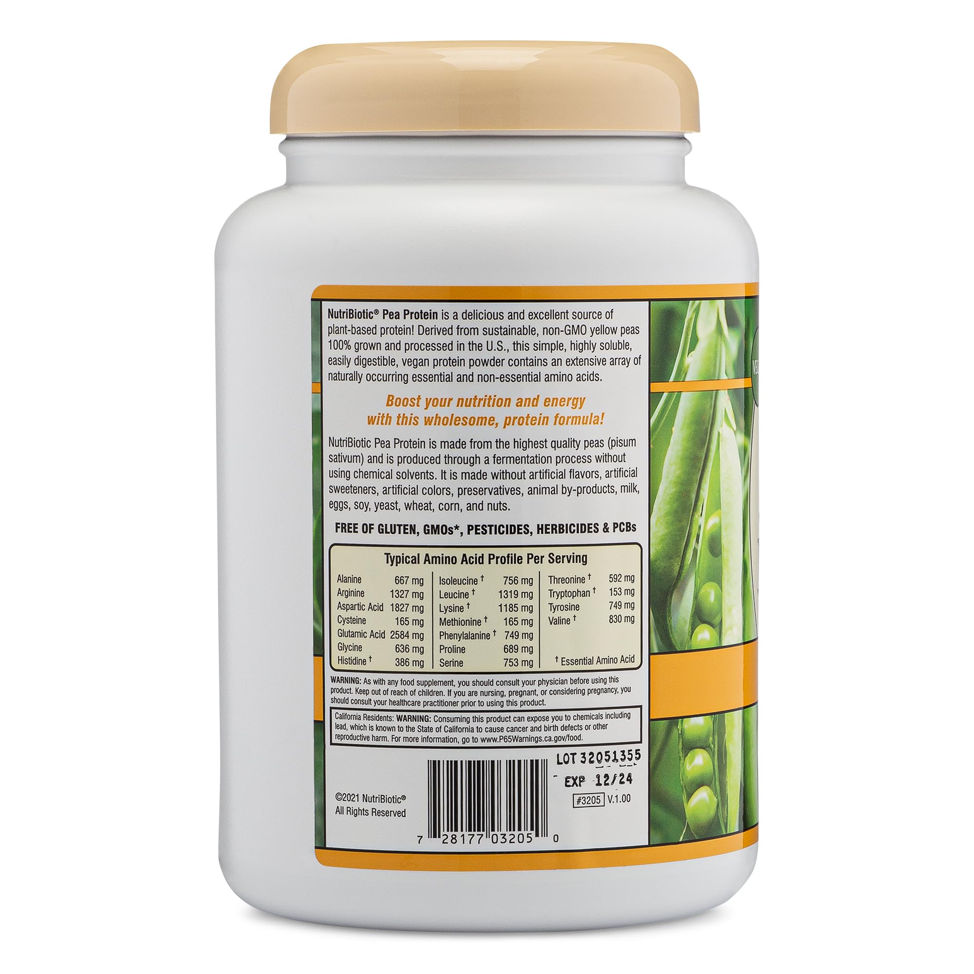 NutriBiotic Vanilla Pea Protein Powder 21 Oz - Low Carb Vegan Plant-Based Protein, Keto Friendly, Gluten Free, Non-GMO, BCAA Rich | USA Grown & Processed | Smooth & Creamy for Shakes, Smoothies & Baking | Post-Workout Recovery & Healthy Lifestyle