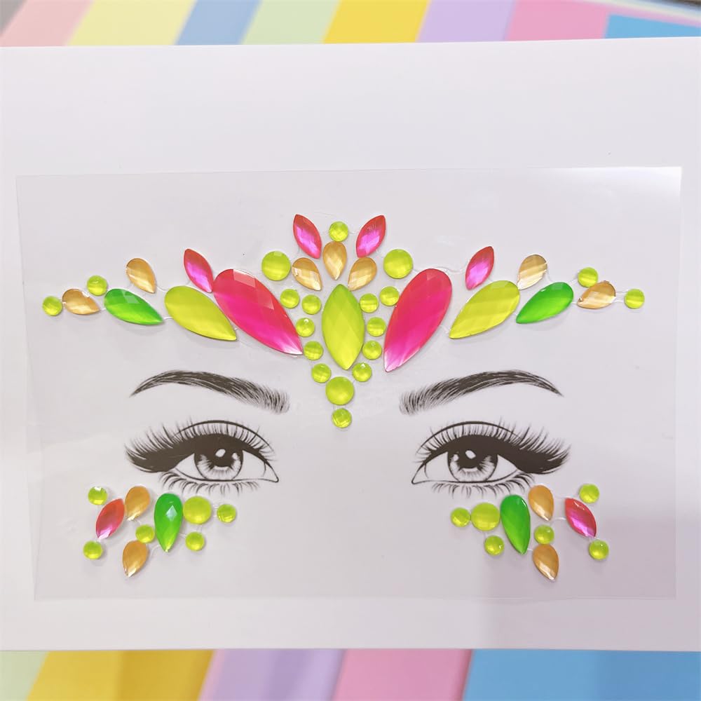 Topz Neon Face Jewels & Body Gems - Rainbow Crystal Rhinestone Stickers for Christmas Makeup, Festival Glitter & Temporary Tattoos | Perfect for Raves, Concerts, Halloween & Costume Parties