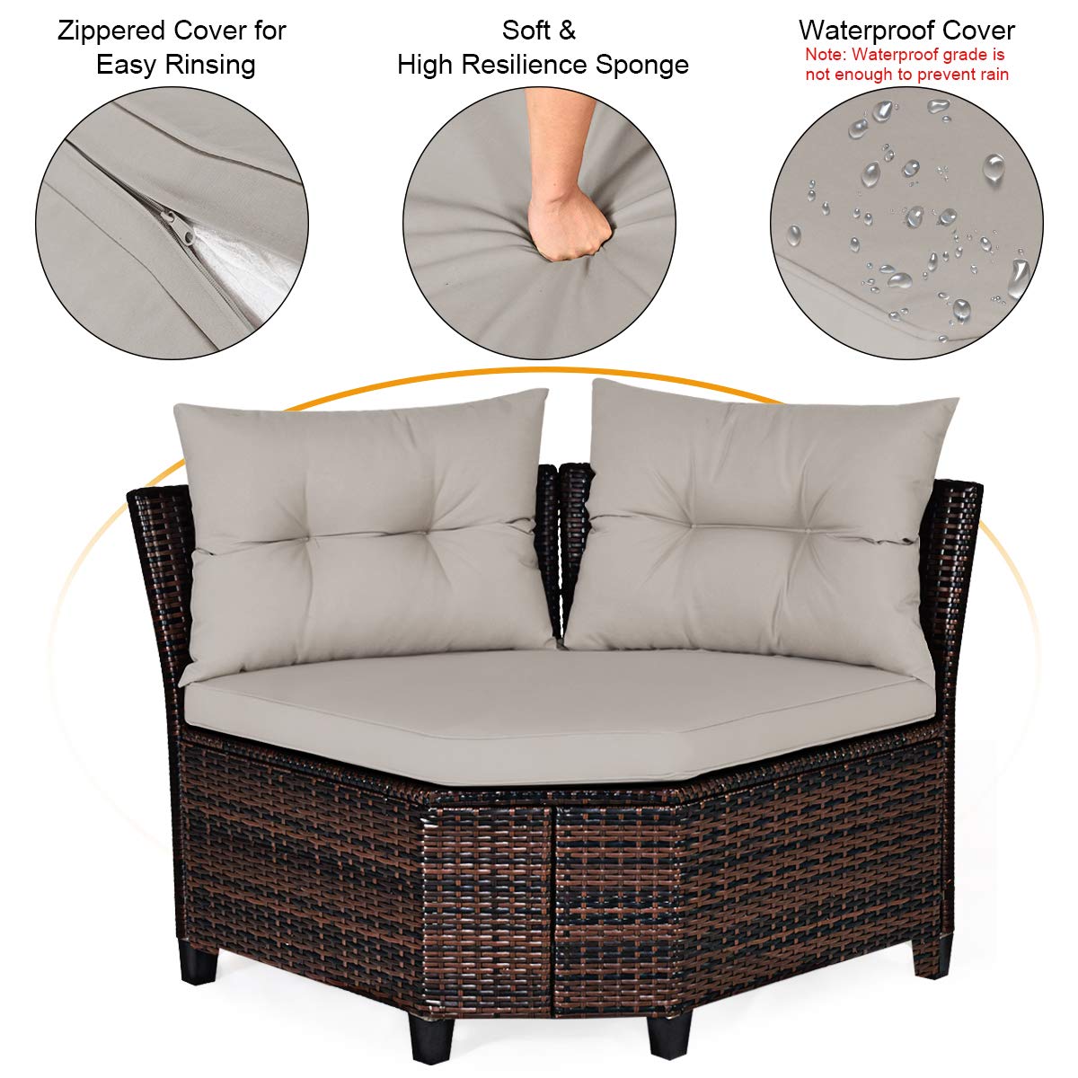 HappyGrill 4-Piece Curved Outdoor Sofa Set - Rattan Wicker Patio Furniture with Coffee Table & Cushions - Modern Conversation Set for Garden, Poolside, Balcony | Perfect for Backyard Relaxation & Outdoor Entertaining