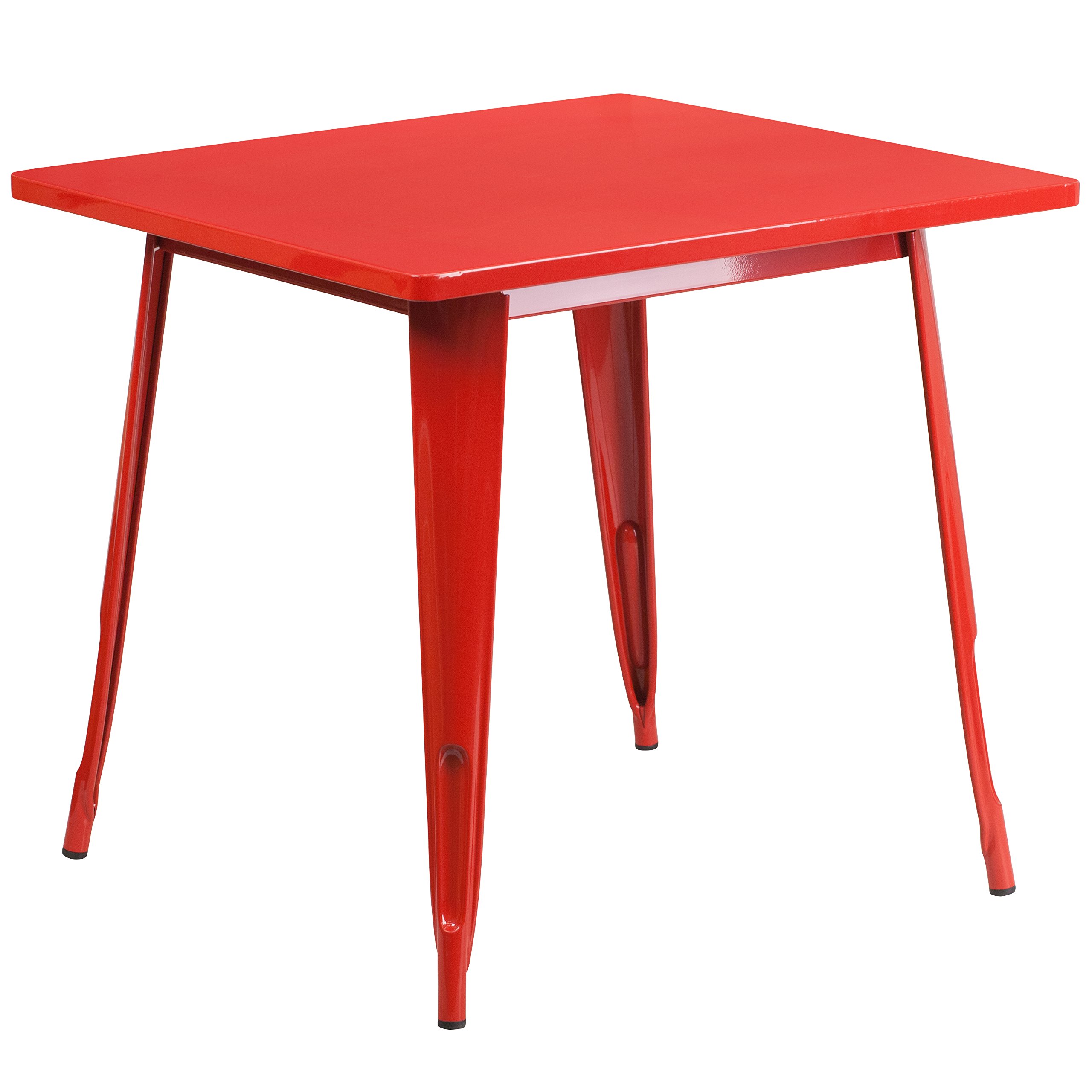 EMMA & OLIVER 31.5 Inch Square Red Metal Bistro Table - Heavy Duty Commercial Grade Indoor Outdoor Dining Table for Restaurants, Cafes, Patios & Backyards