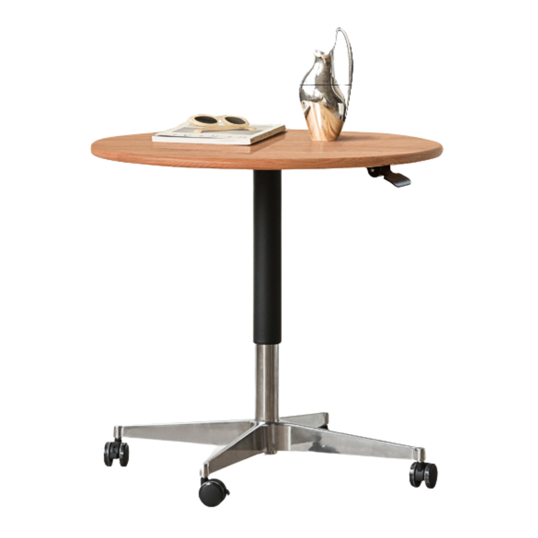 27.5x27.5x22-32.3 inch/ 70x70x56-82 cm/ Cherry color/ Cherry round table black and silver metal legs