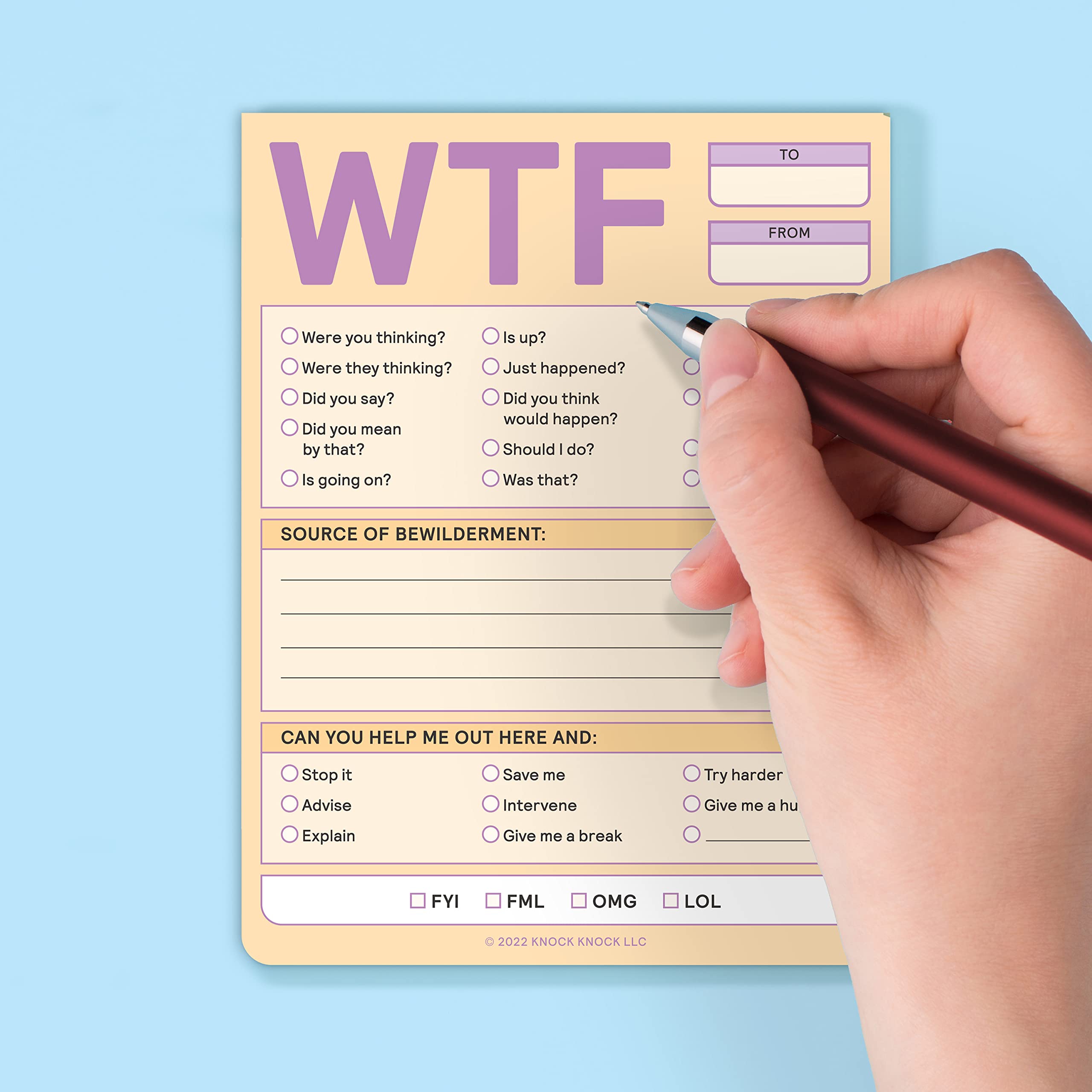 Funny WTF Notepad - Knock Knock 1 Count Pastel Notepads & Checklist (4 x 5.25 Inches) for Office Humor, Gag Gifts & Daily Reminders - Perfect for Desk Organization, To-Do Lists & Stress Relief