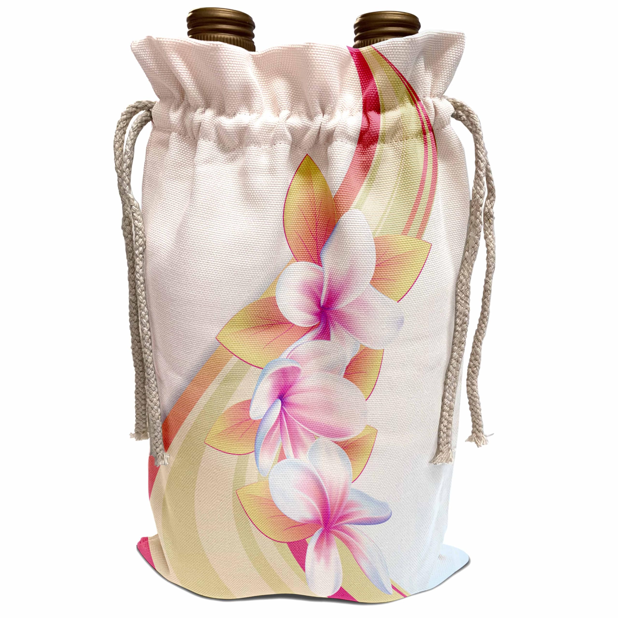 Elegant Wine Gift Bag with Soft Pink Hawaiian Floral Design - Perfect for Gifts, Parties & Special Occasions