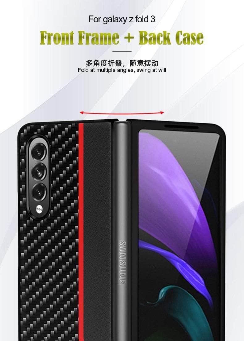 Samsung Galaxy Z Fold 3 Case - Premium Carbon Fiber Texture Leather Phone Cover with Kickstand | Slim Protective Case for Work, Travel & Everyday Use
