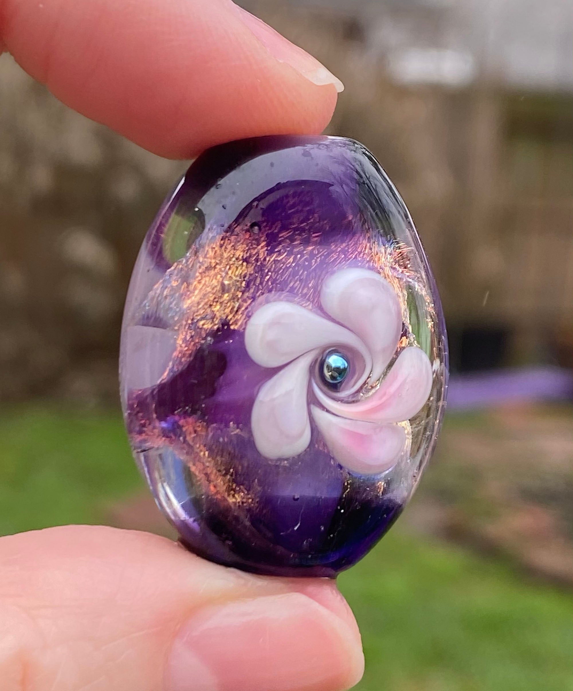 Purple Floral Dichroic Glass Lampwork Focal Bead for Jewelry Making - Handmade SRA Bead for Necklaces, Bracelets & DIY Crafts - Perfect for Bohemian Style Accessories