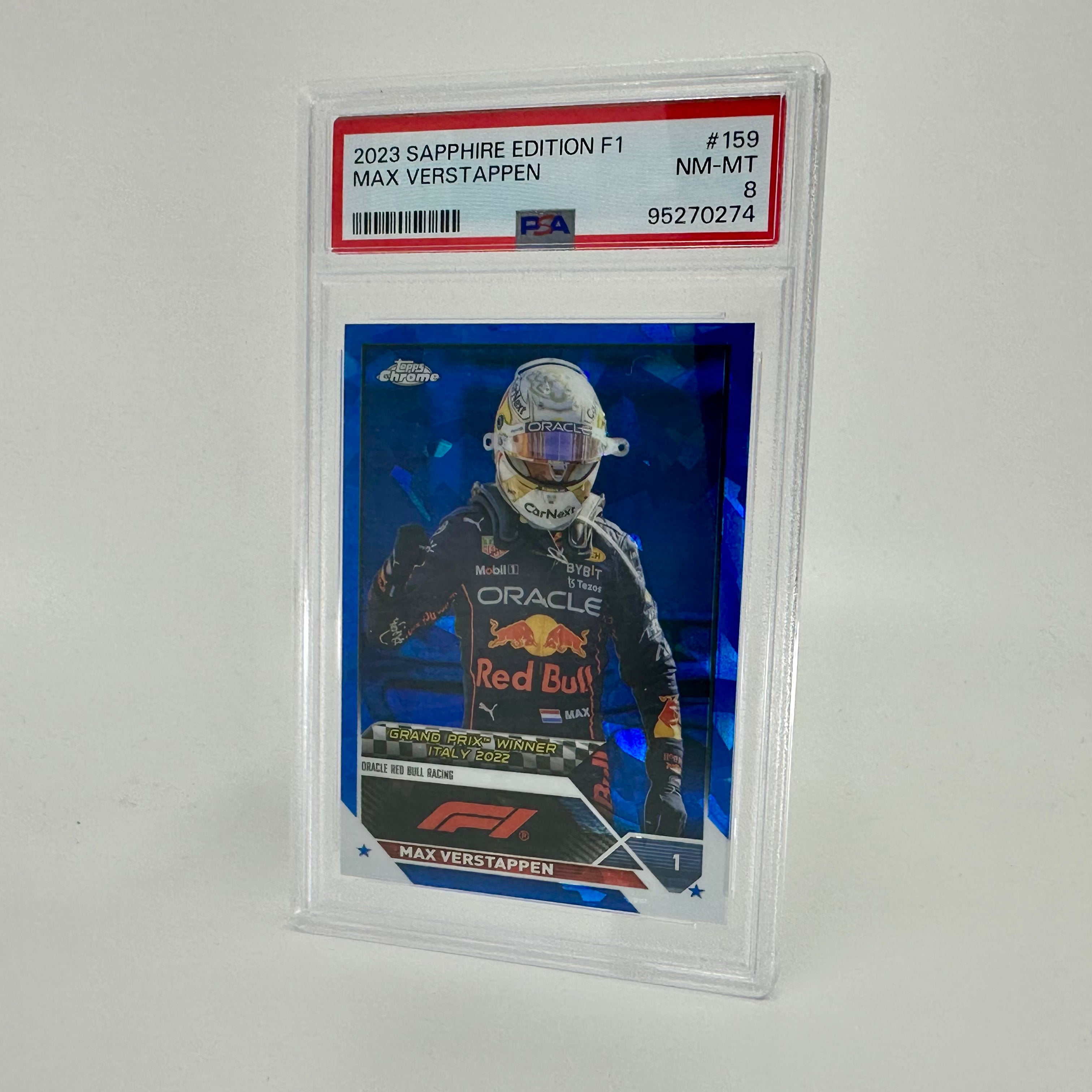 2023 Topps Chrome Sapphire Max Verstappen #159 PSA 8 Graded Racing Card - Perfect for F1 Collectors, Sports Memorabilia Display & Trading Card Investments
