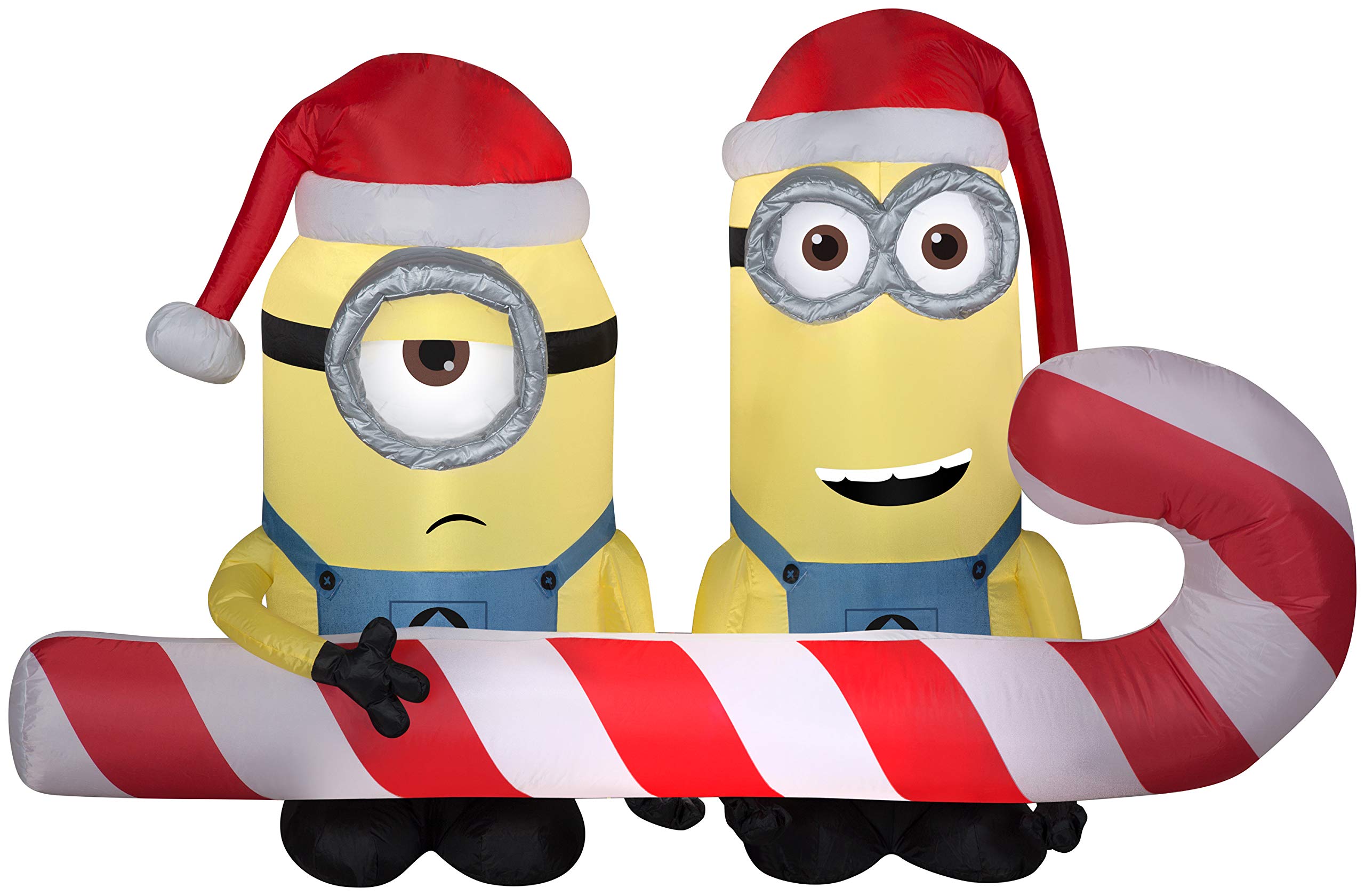Gemmy 6ft Airblown Inflatable Minions with Candy Cane - Outdoor Christmas Yard Decoration for Holiday Party & Festive Home Decor