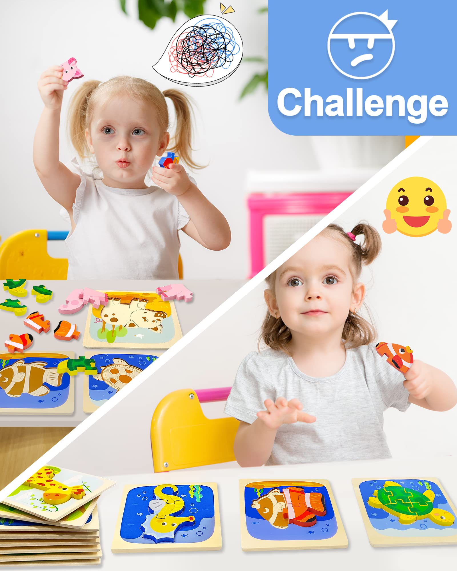 Benresive Wooden Toddler Puzzles for Ages 1-3 | Montessori Educational Toys for 1 2 3 Year Old Boys & Girls | 12-Pack Animal Learning Toys | Perfect Gift for Preschoolers | Great for Early Childhood Development & Montessori Classroom Activities