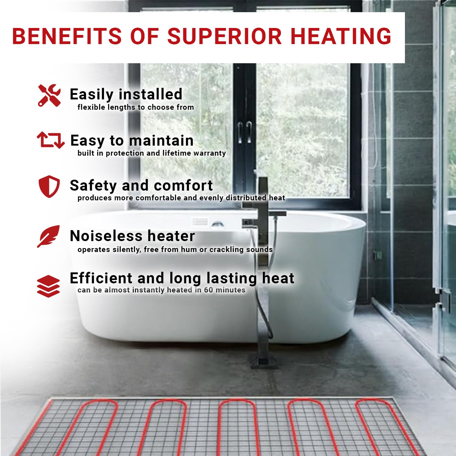 40 sq ft Radiant Floor Heating System - Easy to Install Underfloor Heating Wire Mat | Safe & Quiet 120V Electric Heated Floors with Long-Lasting Warmth (Thermostat Sold Separately) | Perfect for Bathrooms, Kitchens & Basements
