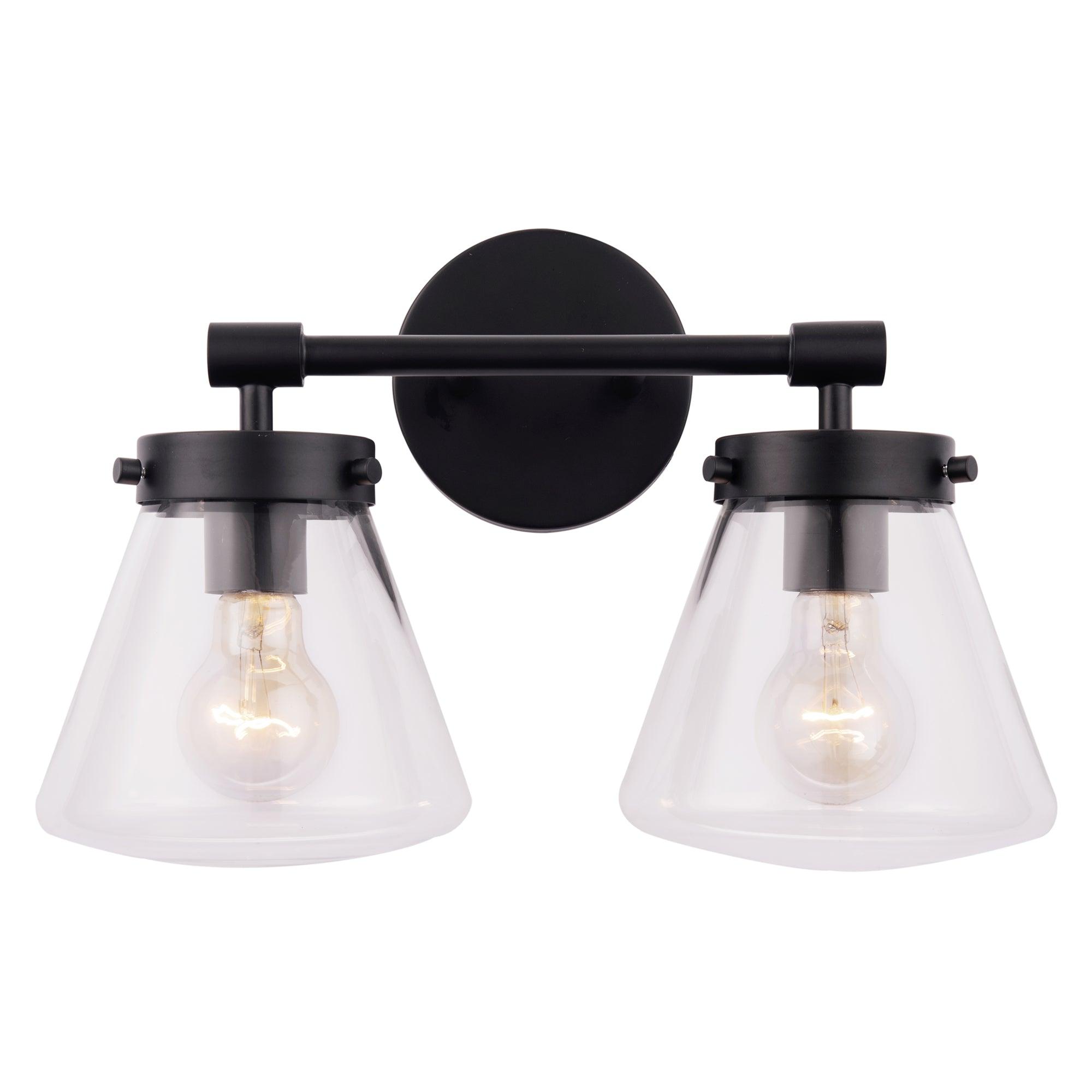 Gleam Modern Farmhouse 2-Light Vanity Light - Bathroom Wall Sconce for Mirror Lighting, Farmhouse Style Fixture with Clear Glass Shades, Perfect for Bedroom, Powder Room or Dressing Area