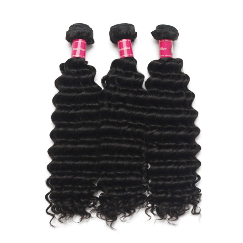 9A Unprocessed Virgin Brazilian Deep Wave Human Hair Extensions Bundle - 3pcs/Lot (16, 16, 18 Inches) for Weaving & Styling | Perfect for Daily Wear, Parties & Special Occasions
