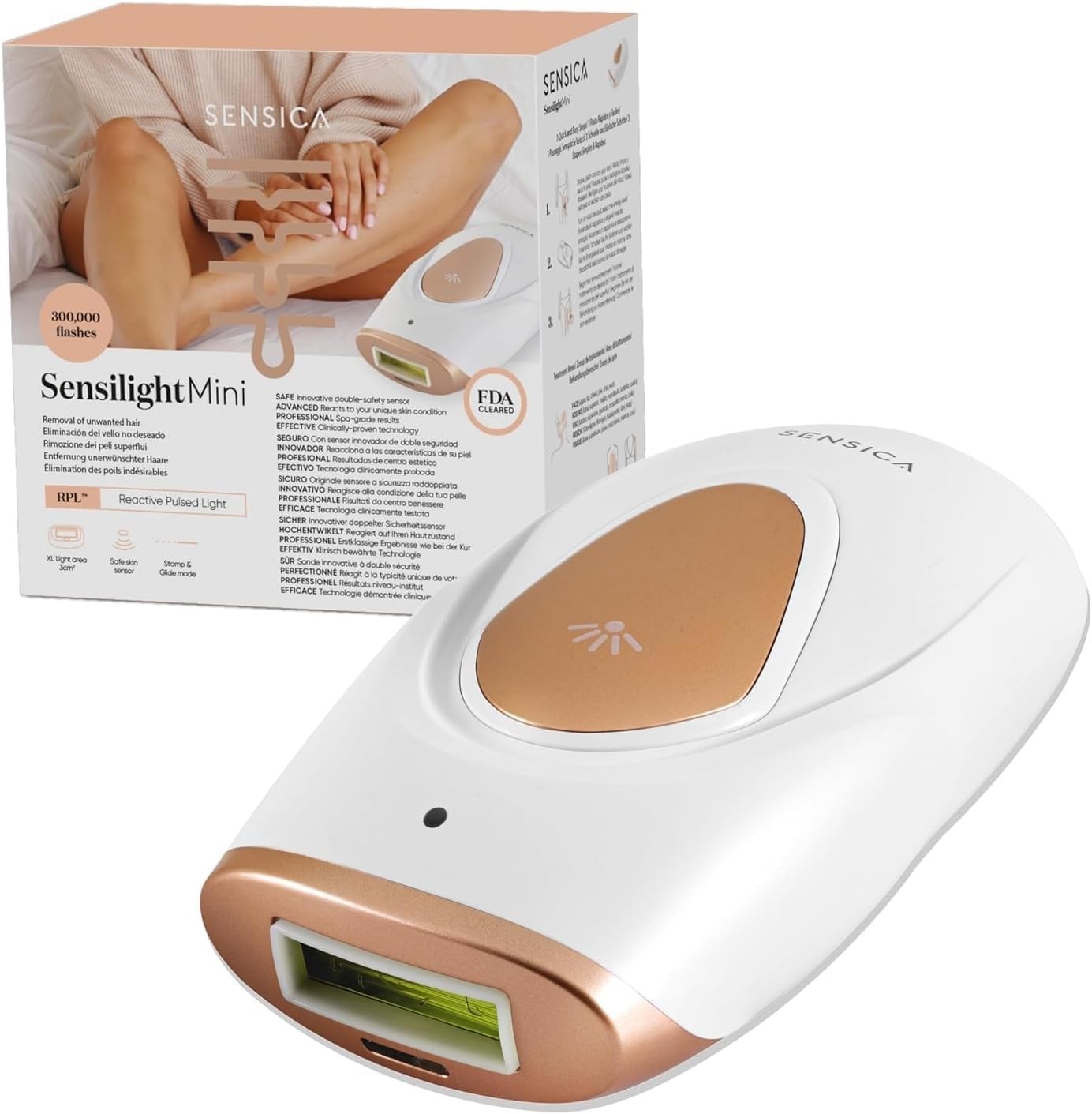 Sensica Sensilight Mini IPL Laser Hair Removal Device for Women & Men - Permanent Hair Remover for Body, Legs, Underarms, Bikini & Face - At-Home Hair Removal System with Professional Results - Perfect for Smooth Skin Before Beach Vacations, Weddings or Daily Use