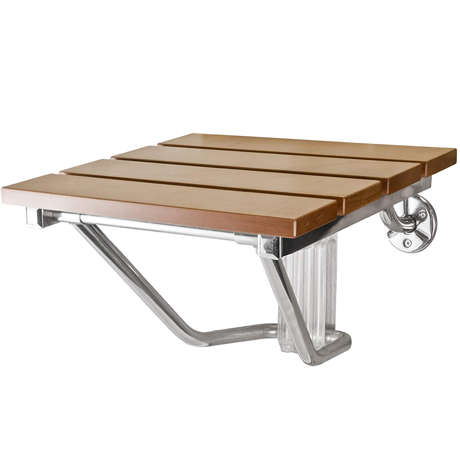 Sturdy Folding Wall Mounted Wooden Shower Seat for Adults & Elderly - Heavy Duty Bathroom Stool with Steel Frame, 300lb Weight Capacity (380mm x 330mm) - Perfect for Safe Bathing, Elderly Care & Accessible Shower Seating