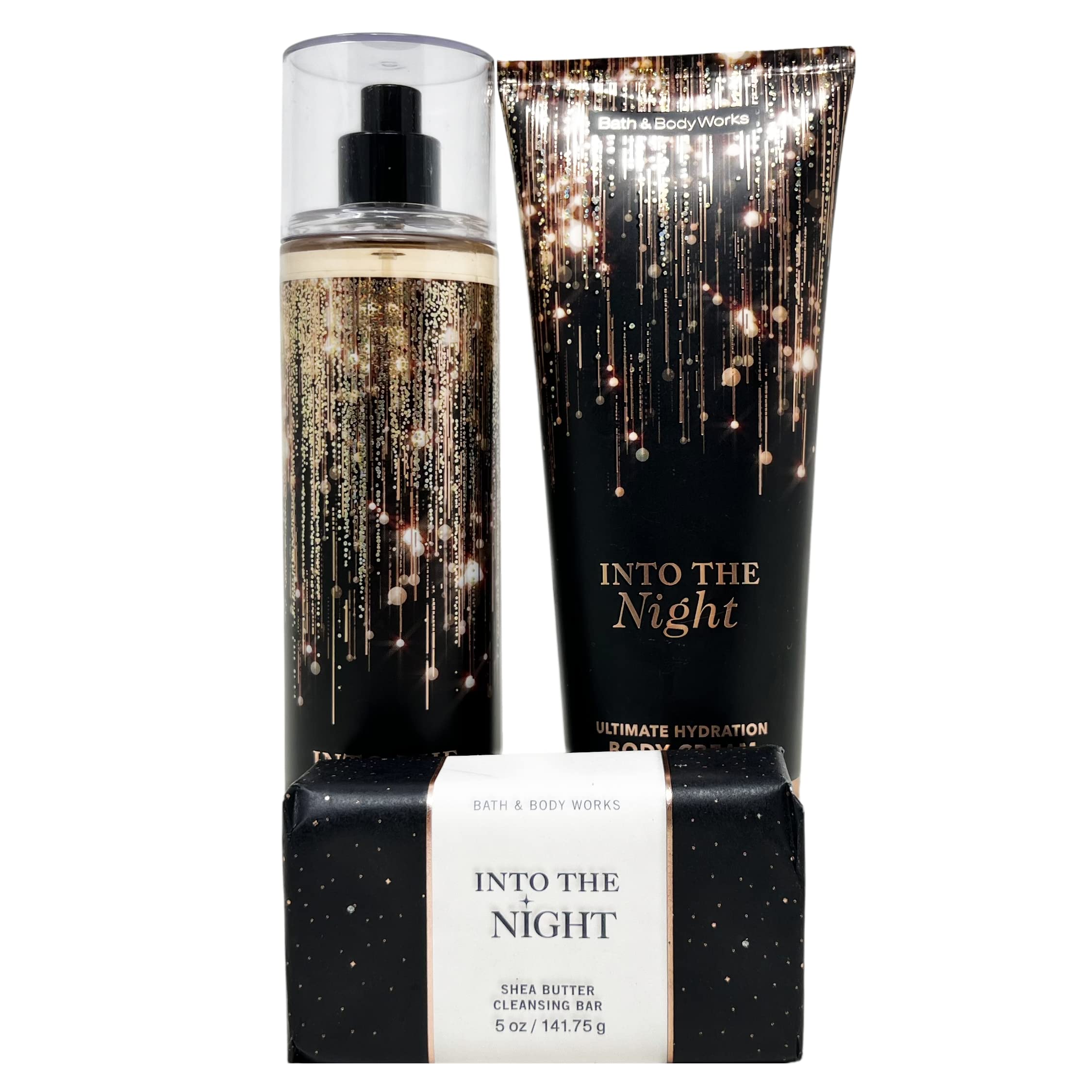 Luxury Into The Night Gift Set - Full Size Fine Fragrance Mist, Hydrating Body Cream & Shea Butter Cleansing Bar | Perfect for Spa Nights, Romantic Gifts & Self-Care Pampering