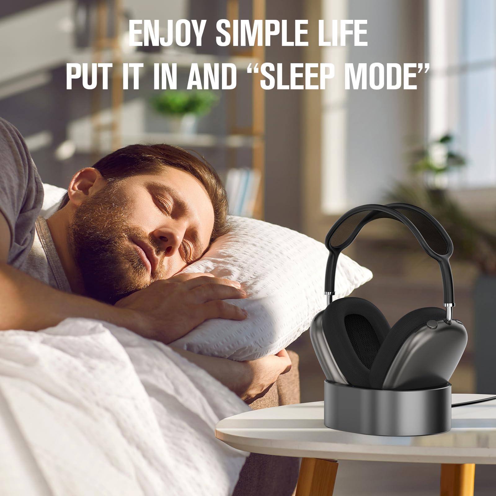 Premium Magnetic Charging Stand for AirPods Max 1/2 - Wireless Charger with Sleep Mode, Portable Desktop Headphone Holder - Perfect for Home, Office & Travel (Black)