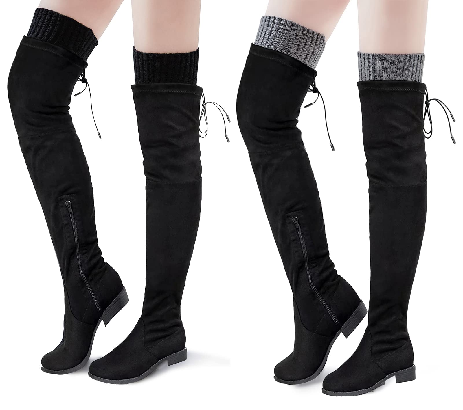 Women's Thigh High Socks - Striped Cotton Casual Long Socks in Gray & Black | Perfect for Winter Warmth, Fashion Outfits & Cosplay Costumes