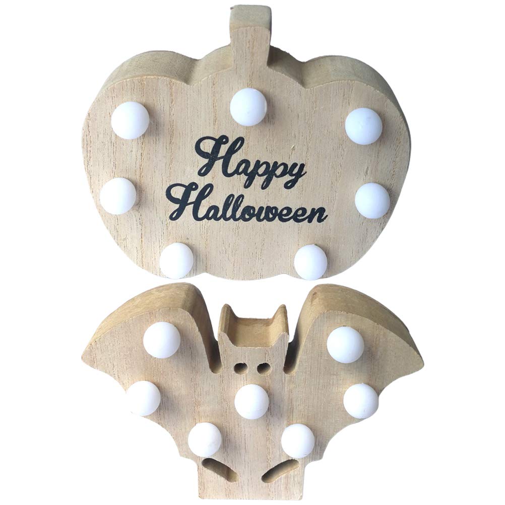 Amosfun Wood LED Slice Marquee Light Sign - Decorative Halloween Night Light Table Lamp with LED Lights for Home, Party, Bedroom - Beige Party Supplies - Perfect for Halloween Decor, Christmas Lighting & Cozy Bedroom Ambience