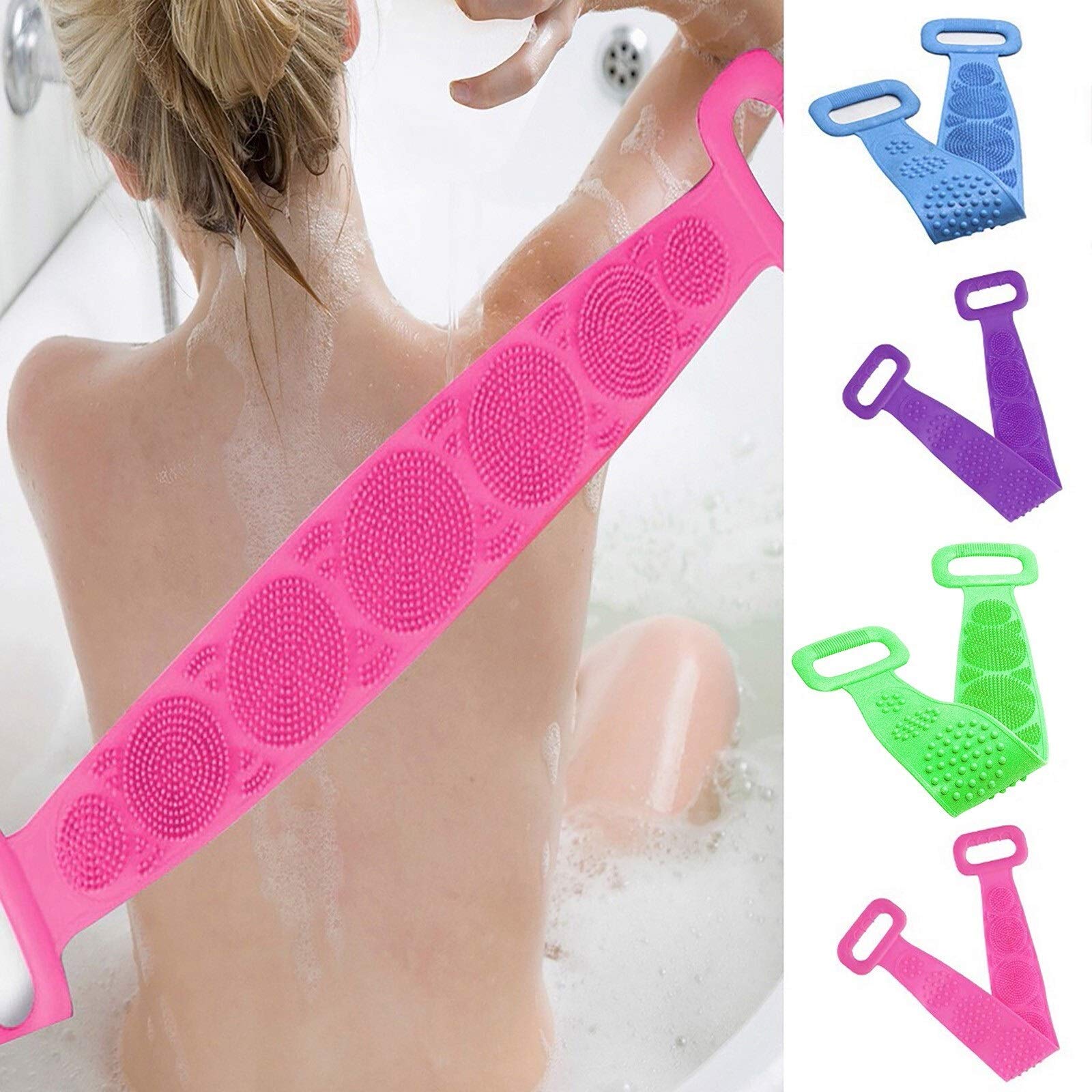 Exfoliating Washcloth - 70cm Silicone Shower Brush & Body Scrubber | Bath Towel & Back Scrubber for Deep Cleansing | Exfoliating Body Brush for Men & Women | Perfect for Shower, Spa & Dry Brushing (Color: Blue)