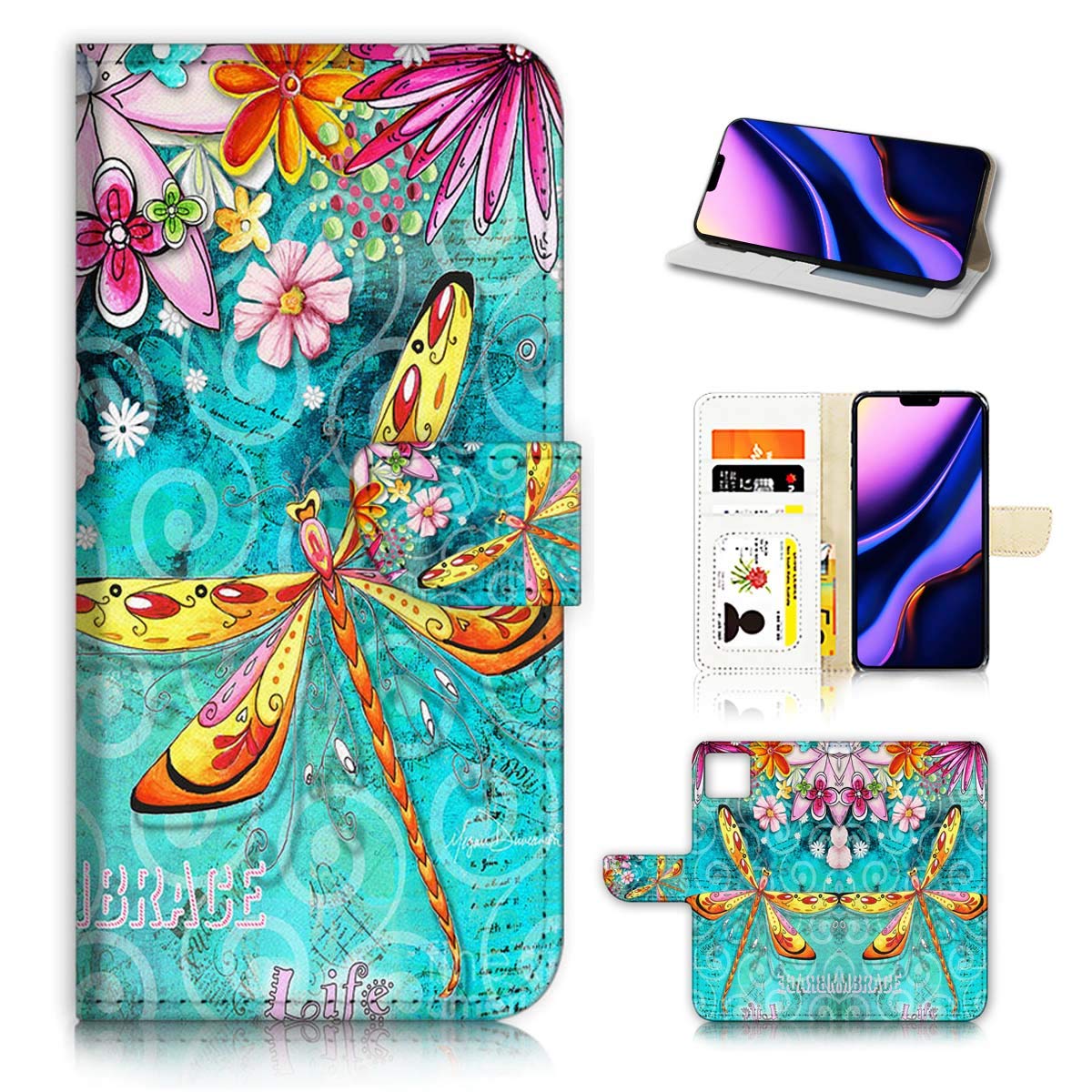 Premium Flip Wallet Phone Case for iPhone 11 Pro Max - A21095 Dragonfly Design | Slim Protective Cover with Card Slots | Perfect for Business, Travel & Everyday Use