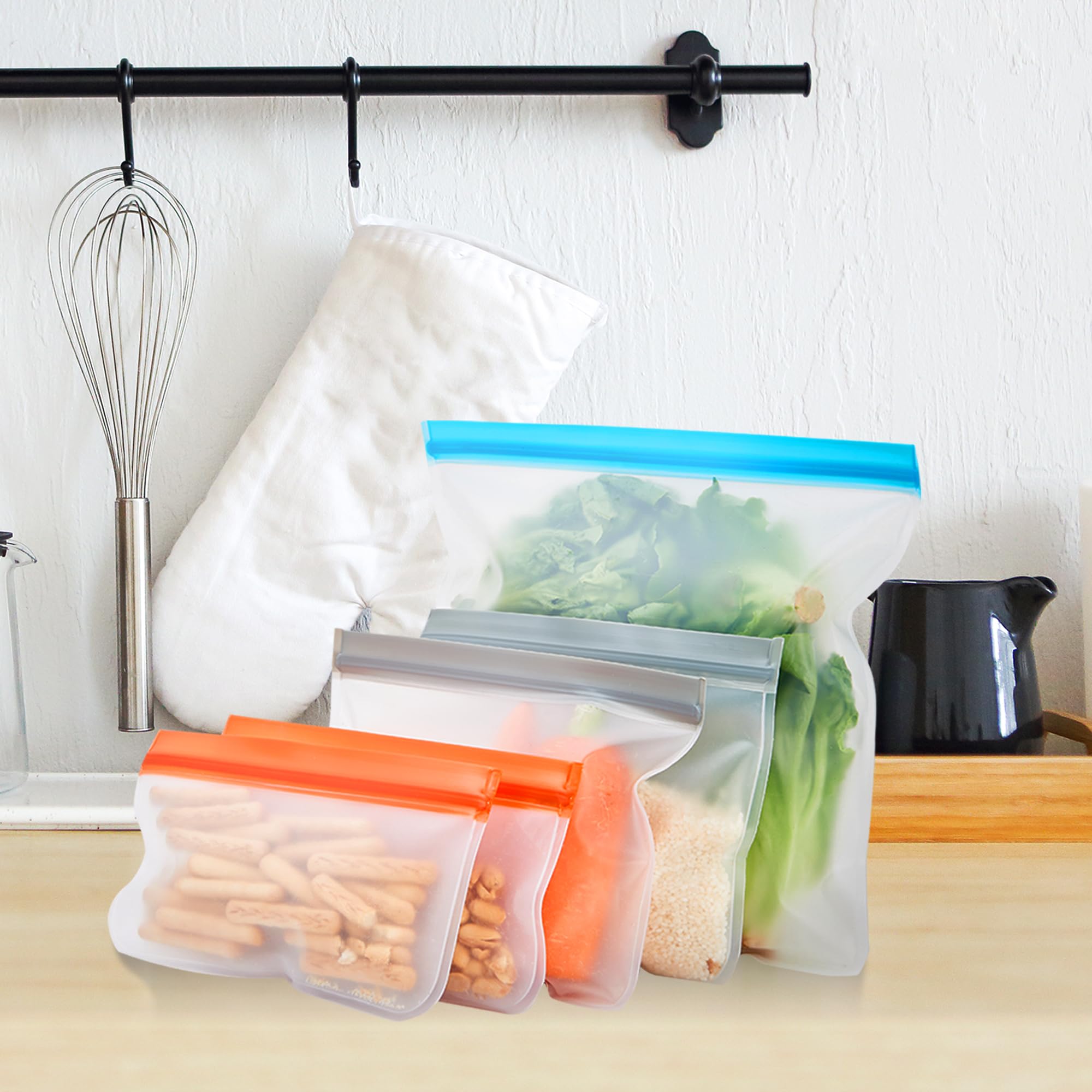**Leetaltree Reusable Food Storage Bags - 6 Pack Dishwasher & Freezer Safe PEVA Bags | Leak Proof & Airtight for Meal Prep, Snacks, Leftovers & Home Organization | Eco-Friendly & Durable**