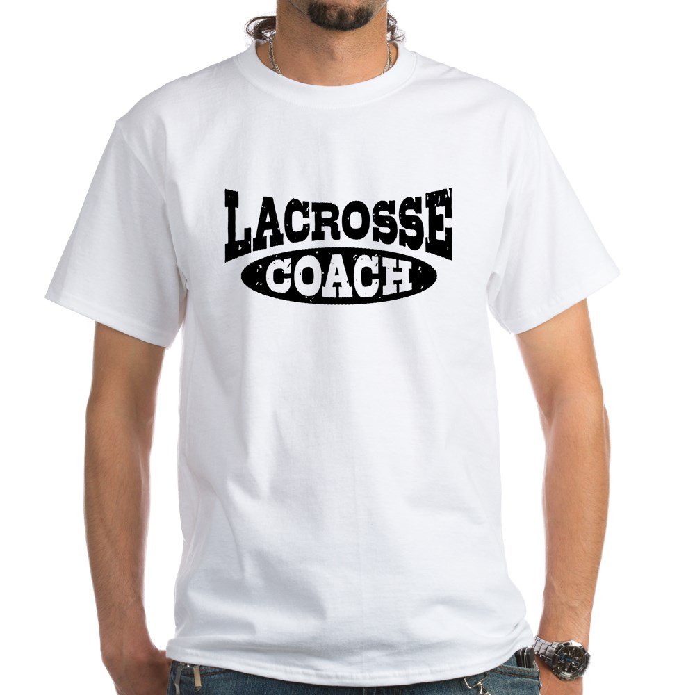Lacrosse Coach White Cotton T-Shirt - Comfortable & Durable Team Apparel for Coaching, Games & Sports Events