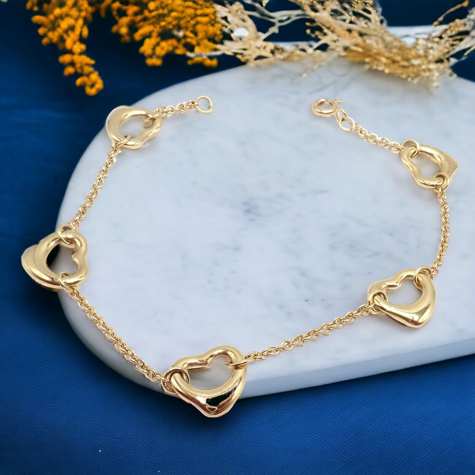 Vintage Tiffany & Co. 18k Yellow Gold Peretti 5 Loving Heart Bracelet - Elegant Jewelry Gift for Women, Anniversary & Special Occasions