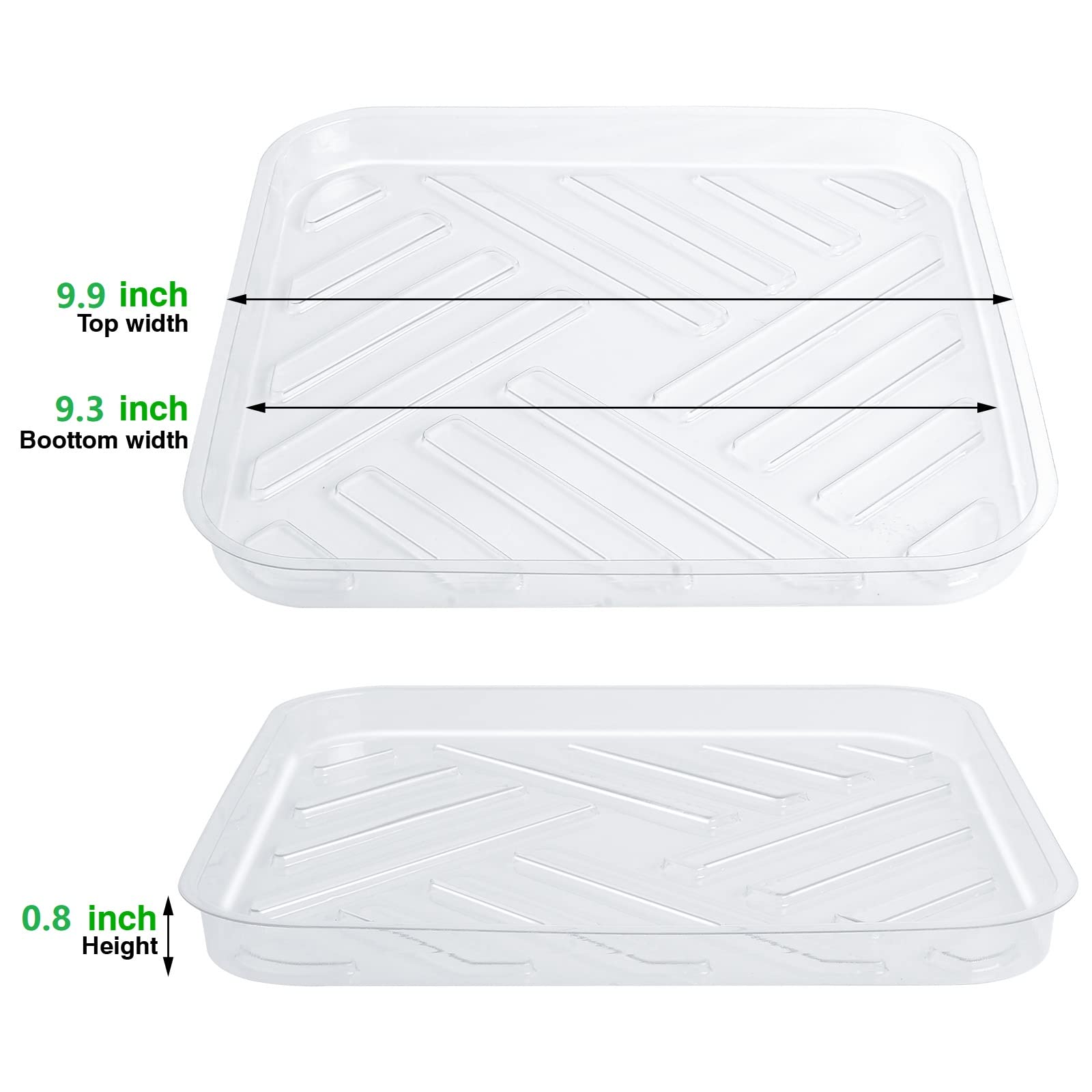 Idyllize 5-Pack 10-Inch Clear Plastic Plant Saucers - Square Drip Trays for Indoor & Outdoor Plants - Thick Durable Flower Pot Trays (10 Inch) - Perfect for Houseplants, Garden Pots, and Plant Drainage Protection