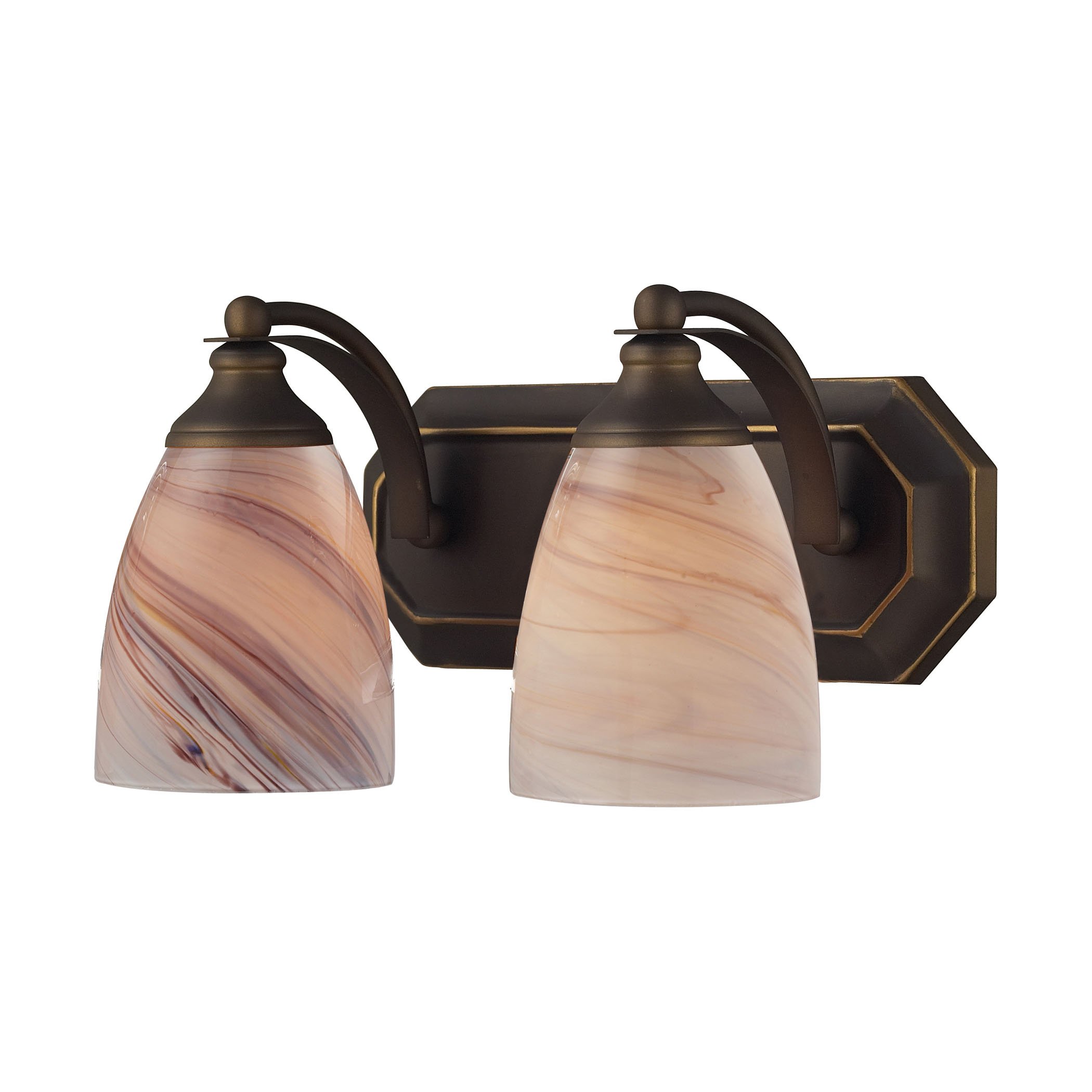 2-Light Vanity Light Fixture in Aged Bronze with Creme Glass Shades - Perfect for Bathroom Makeup Mirror Lighting and Bedroom Dressing Areas