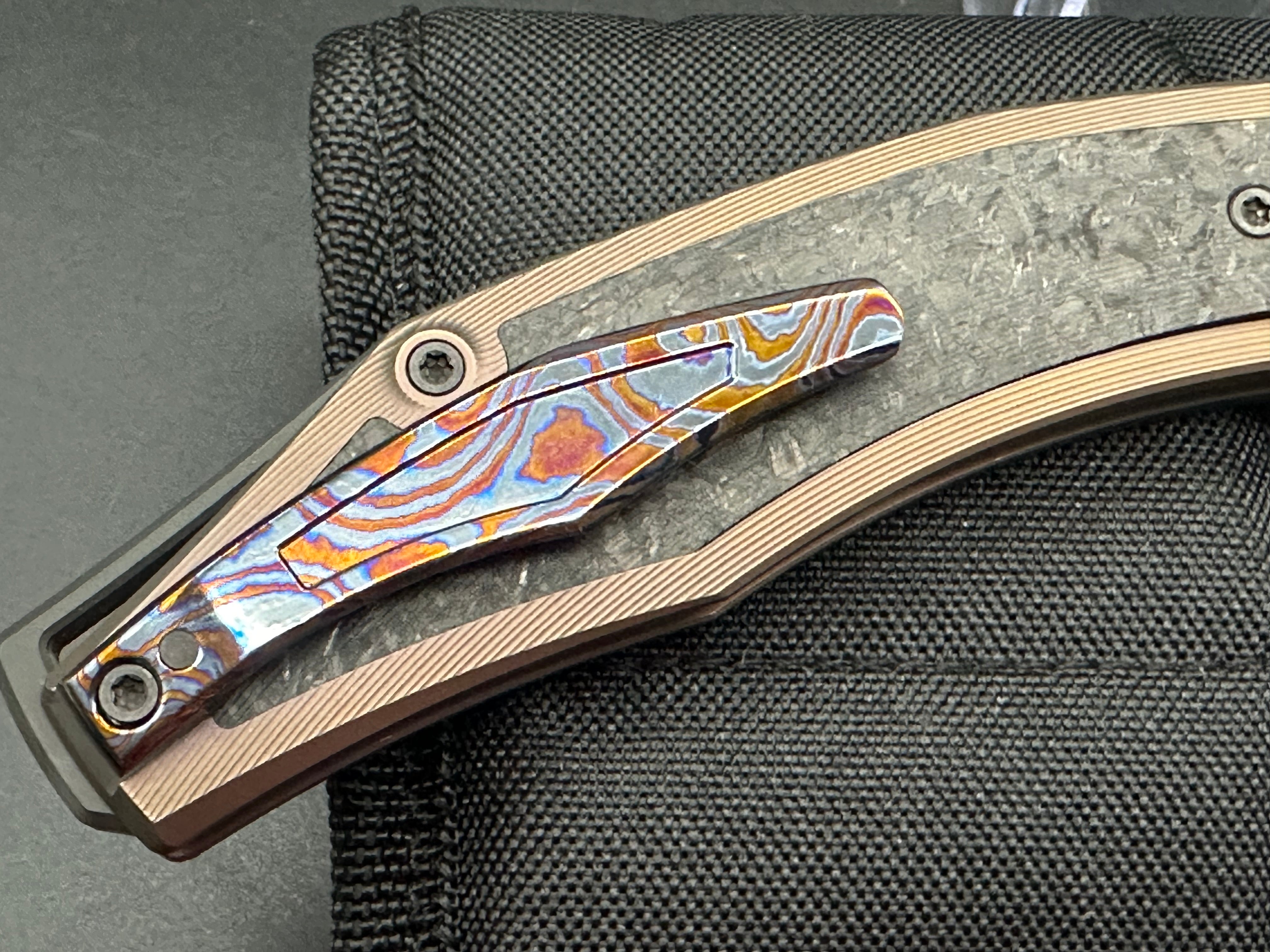 CKF Custom Knife Factory Ablya Folding Knife - Bronze Titanium, Carbon Fiber & Zircuti Handle with M390 Steel Blade - EDC, Outdoor, Camping, Survival Gear
