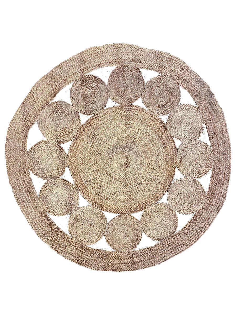 Handmade Round Overdyed Jute Rug - 4x4 Feet Natural Fiber Floor Mat - Boho Chic Home Decor for Living Room, Bedroom & Nursery
