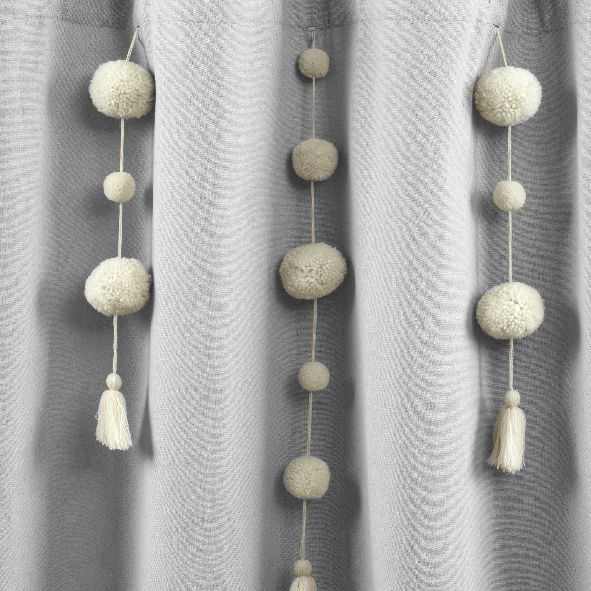 Boho Pom Pom Tassel Faux Linen Shower Curtain - Waterproof Bathroom Decor for Bohemian Style, Farmhouse & Coastal Homes (72x72 Inches) - Perfect for Master Bath, Guest Bath & Kids' Bathroom