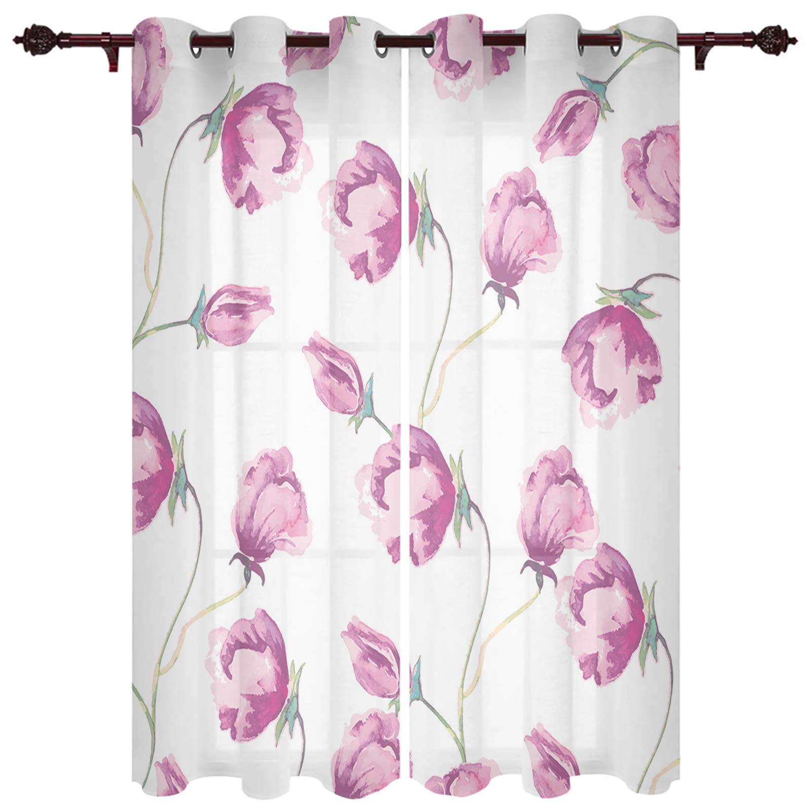 Pink Floral Thermal Insulated Grommet Curtains - 96 Inch Length (2 Panels) for Bedroom & Living Room | Elegant Spring Flower Design | Energy Saving Blackout Drapes | Perfect for Home Decor, Temperature Control & Light Blocking