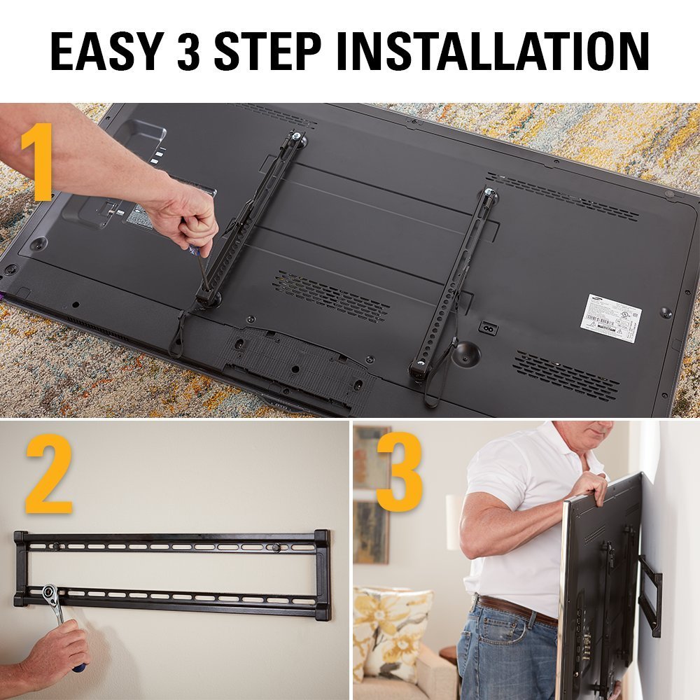 Universal Low Profile Fixed TV Wall Mount Bracket with In-Wall Power Cable Management Kit - SANUS - Perfect for Living Rooms, Bedrooms & Home Theaters (Fits Most 37-90
