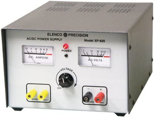 Elenco XP 625 Adjustable AC/DC Power Supply with Variable Voltage - Perfect for Electronics Testing, DIY Projects & Lab Experiments