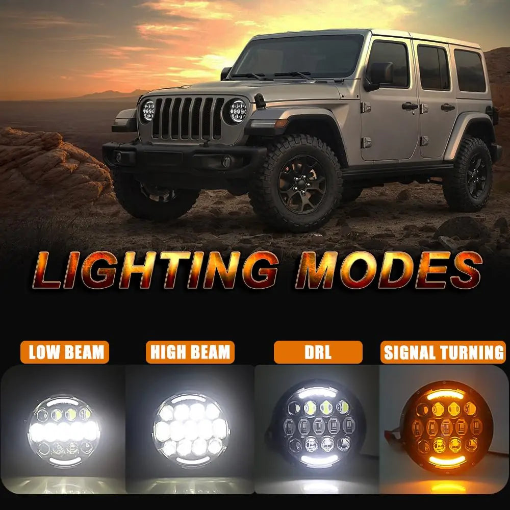 7 Inch 105W High Low Beam LED Headlight with White Angel Eye for Jeep Wrangler JK JL - Perfect for Off-Roading & Night Driving (Pair)