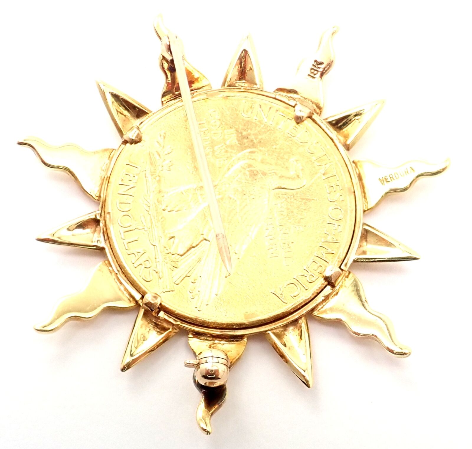Authentic Verdura 18k & 22k Yellow Gold $10 US Coin Pin Brooch - Vintage Jewelry for Collectors & Special Occasions