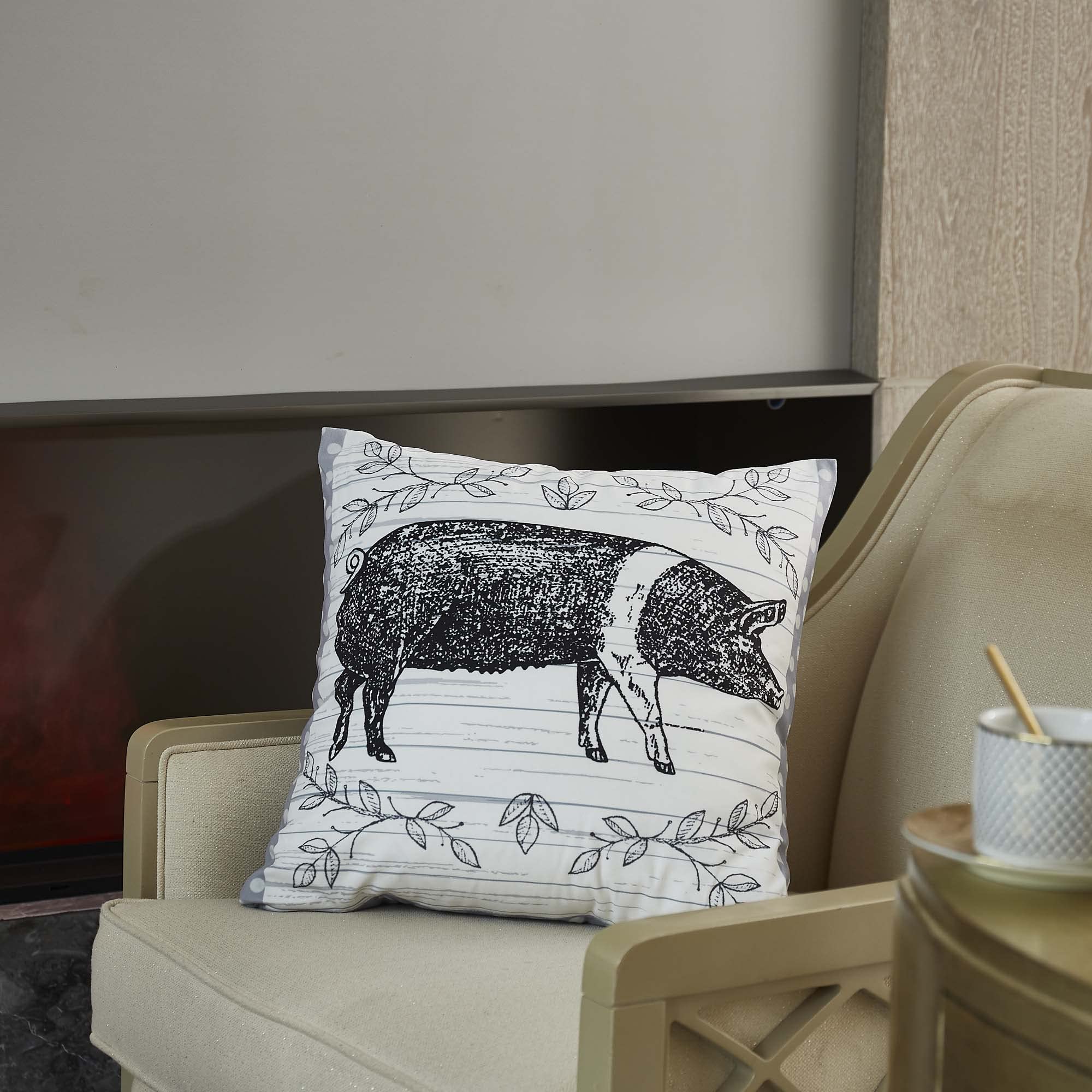 Virah Bella Black and White Hog Throw Pillow 18x18 Inches - Decorative Farmhouse & Lodge Style Couch Pillow - Perfect for Living Room, Bedroom, and Cabin Décor