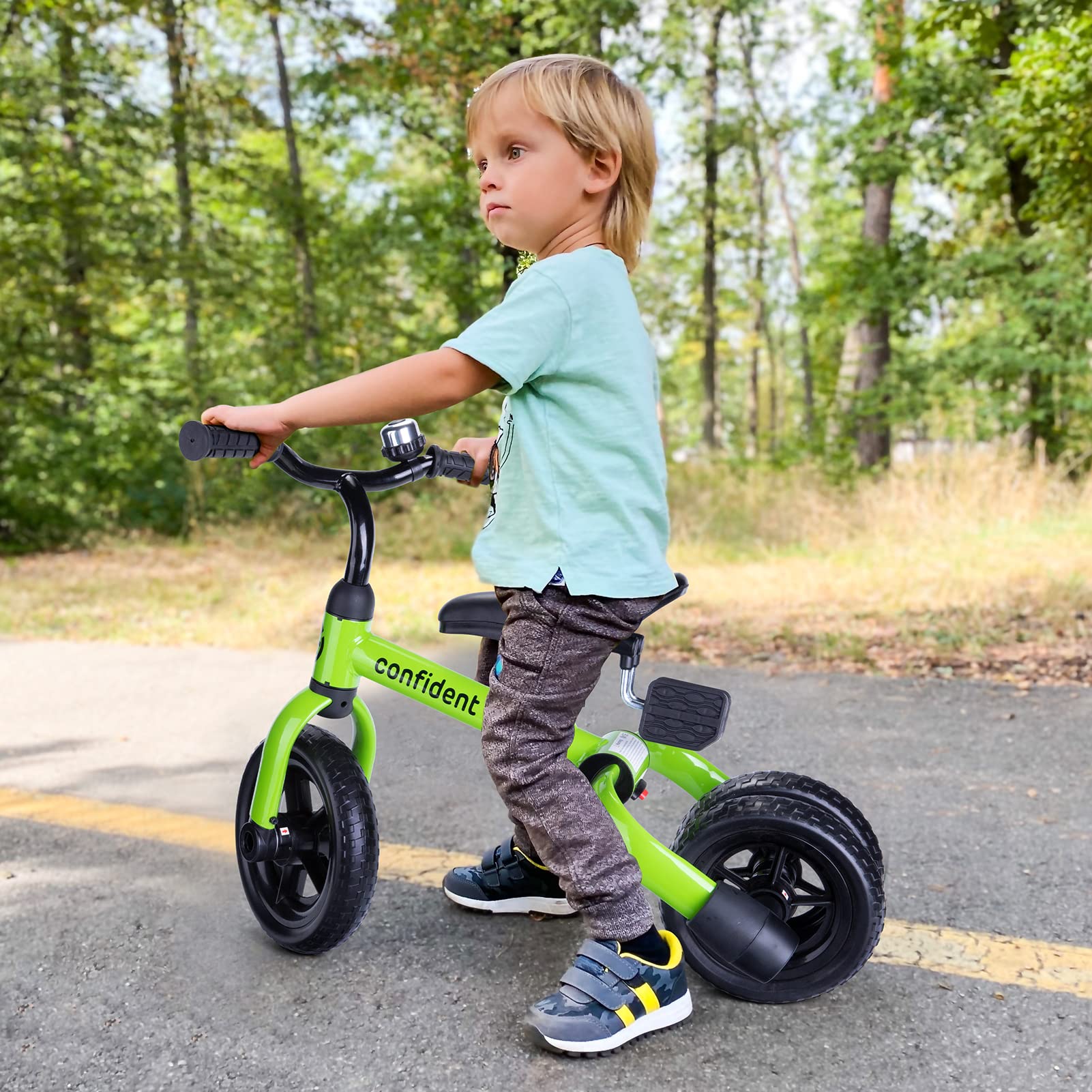 Ancaixin 3-in-1 Toddler Tricycle for Kids Ages 2-5 - Adjustable Seat, Detachable Pedals & Bell - Foldable Baby Balance Bike - Perfect for Outdoor Play, Learning to Ride & Birthday Gifts (Green)