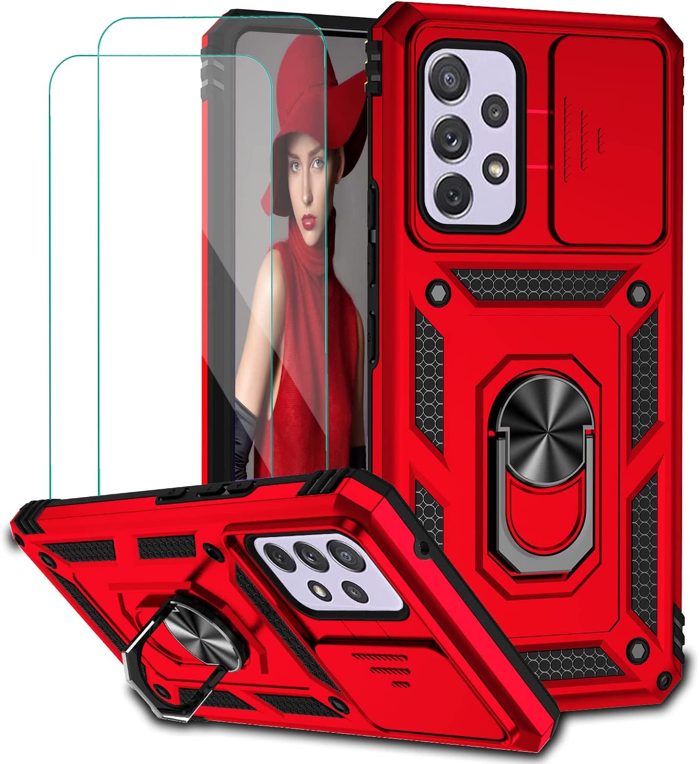 Samsung Galaxy A53 5G Phone Case with Ring Stand & Slide Camera Cover - Protective Shockproof Cover for Daily Use, Work & Travel