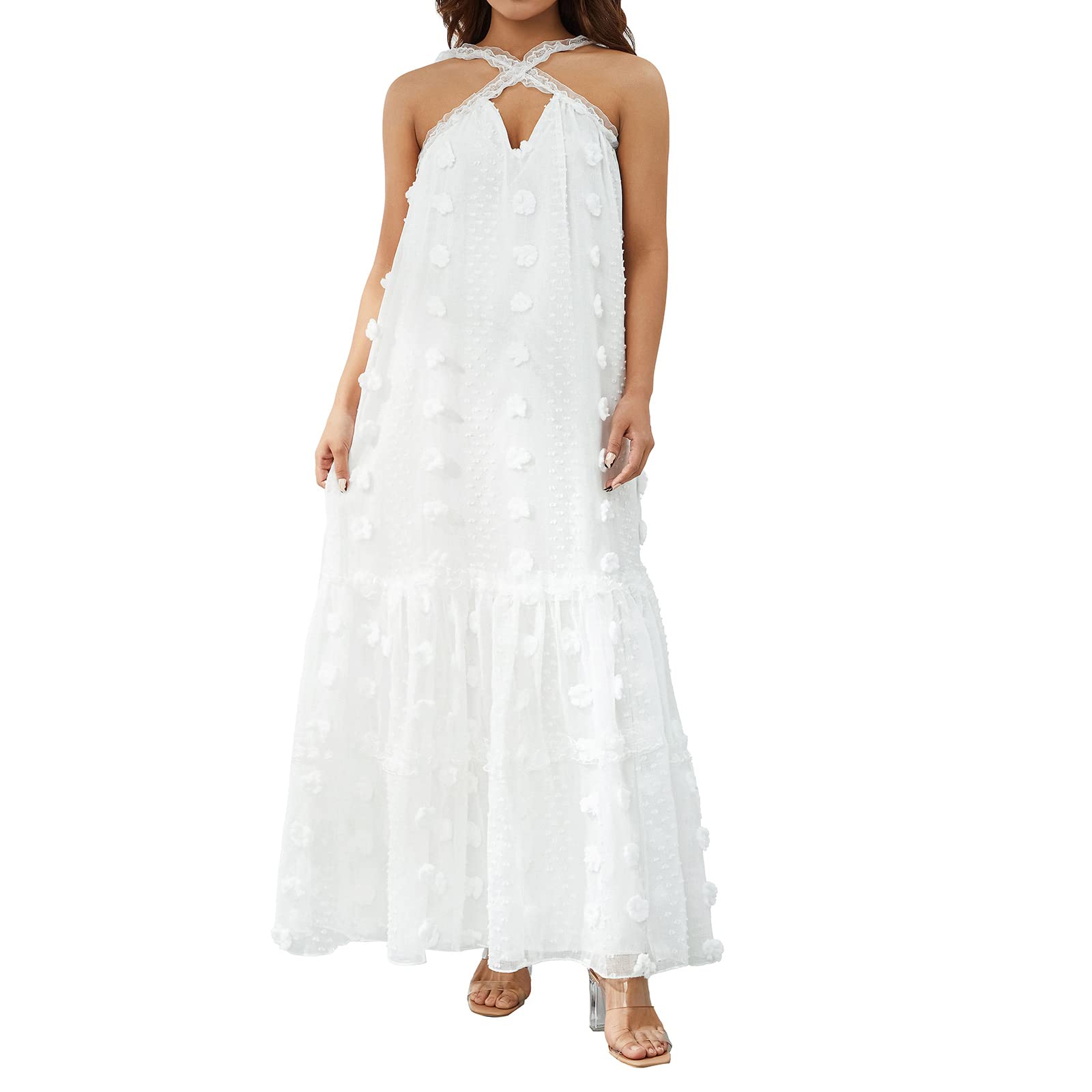 Boho Floral V-Neck Maxi Dress for Women - Halter Spaghetti Strap Sleeveless Summer Beach Long Dress | Perfect for Vacations, Weddings & Outdoor Parties