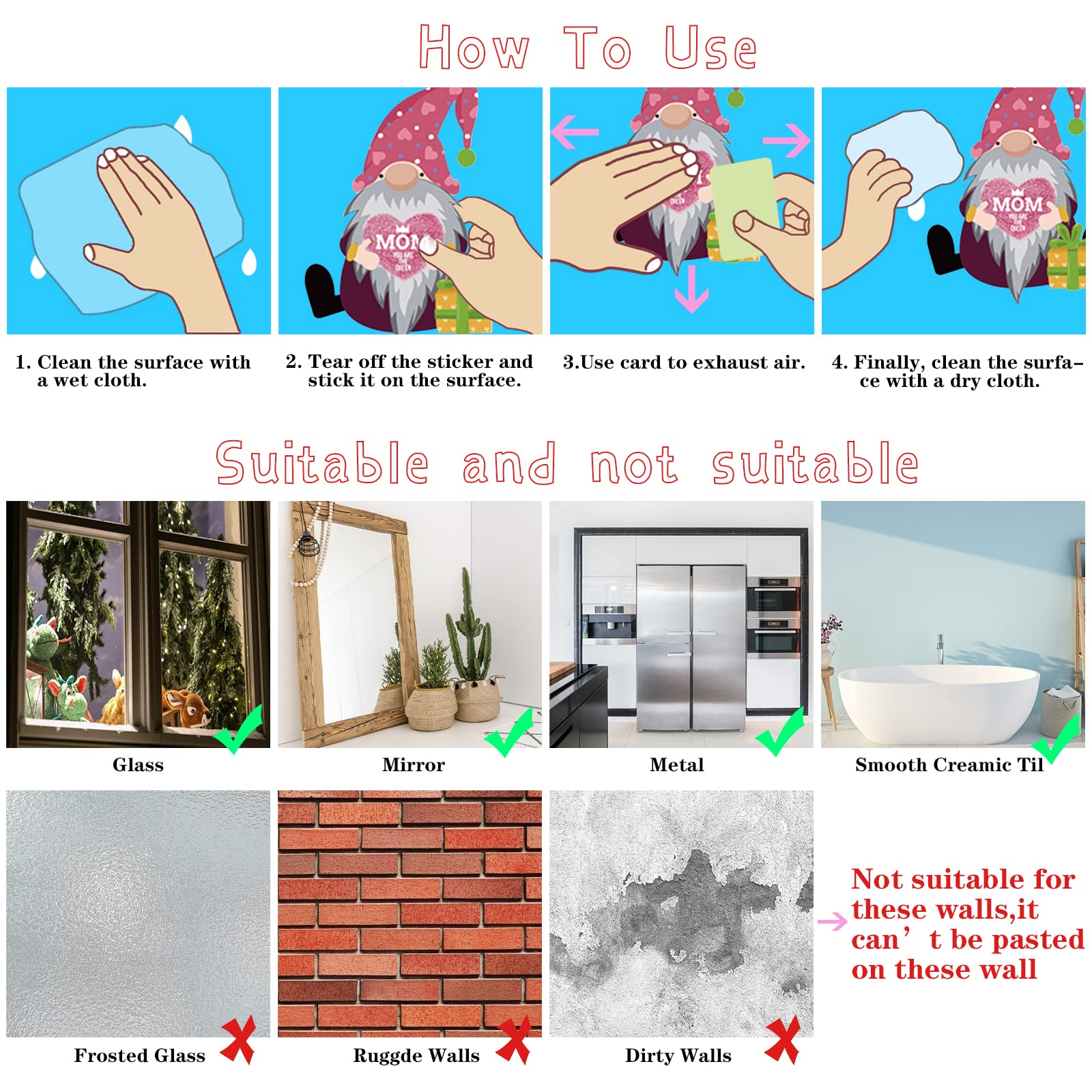 Lucleag 9 Sheets Mother's Day Window Clings Decorations - Cute Gnome Window Stickers for Happy Mother's Day Party Decor & Gifts | Perfect for Home, Office, and Classroom Celebrations