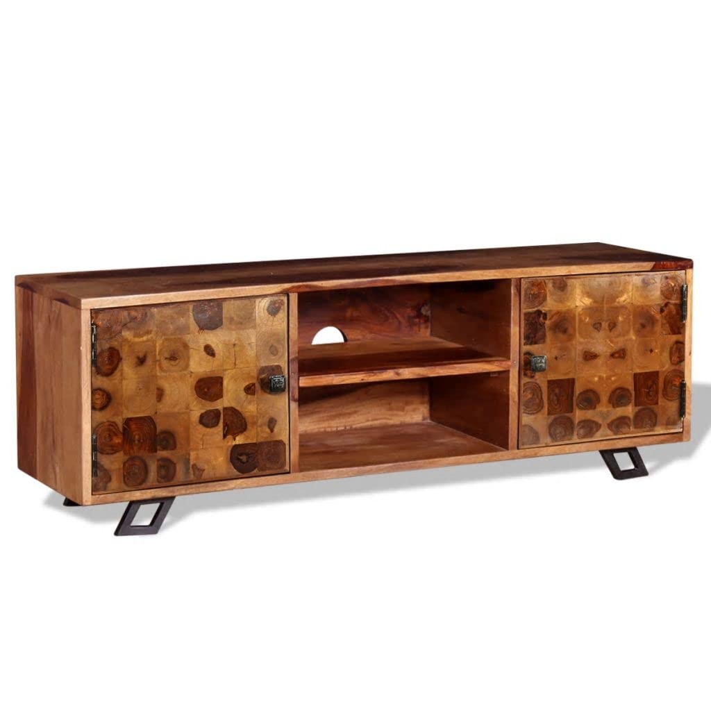 Solid Sheesham Wood TV Stand with 2 Cabinets & 2 Shelves - 47.2
