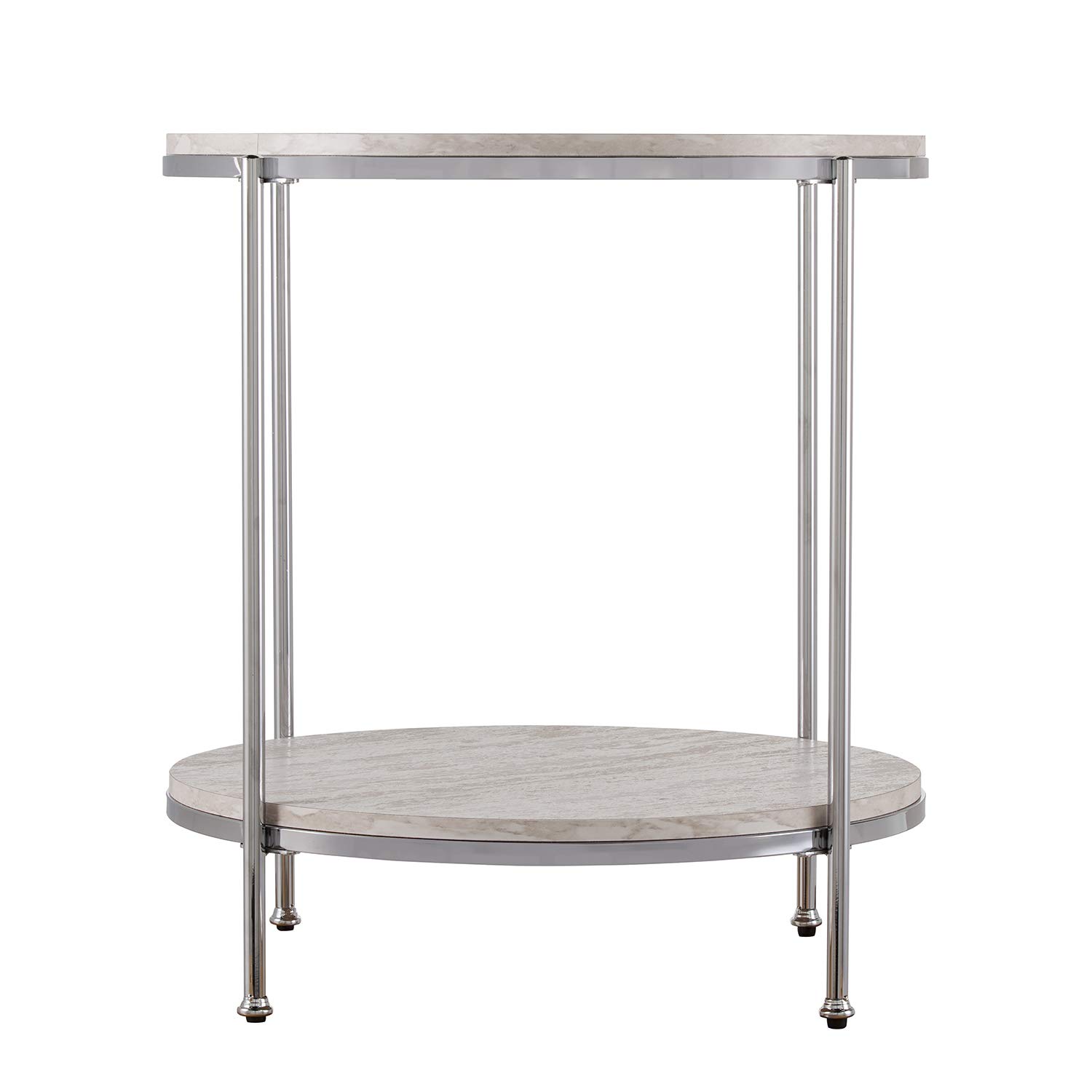 SEI Furniture Silas Round Faux Stone End Table - Silver Finish | Modern Accent Table for Living Room, Bedroom & Office Decor