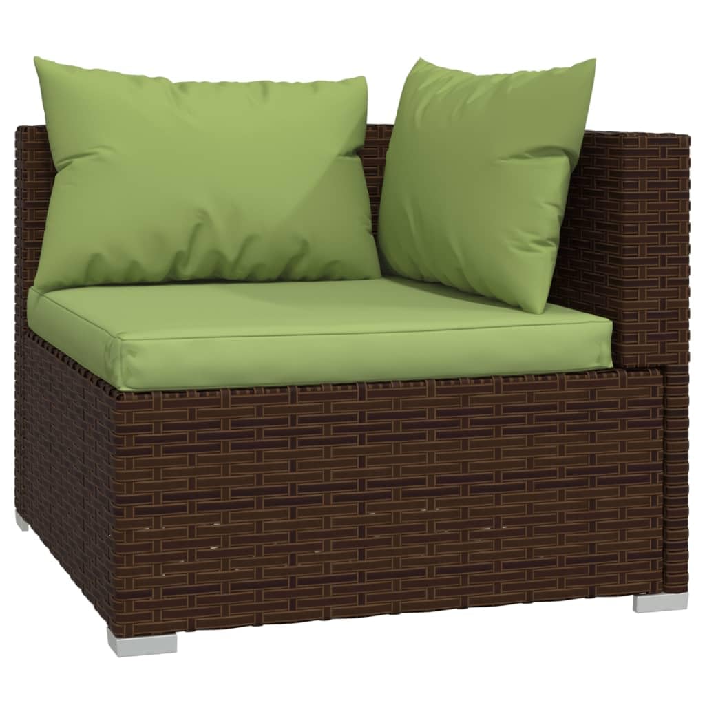vidaXL 7-Piece Patio Lounge Set with Cushions - Water-Resistant PE Rattan Outdoor Furniture, Modular Design & Sturdy Steel Frame - Brown & Green - Perfect for Backyard, Poolside & Garden Relaxation
