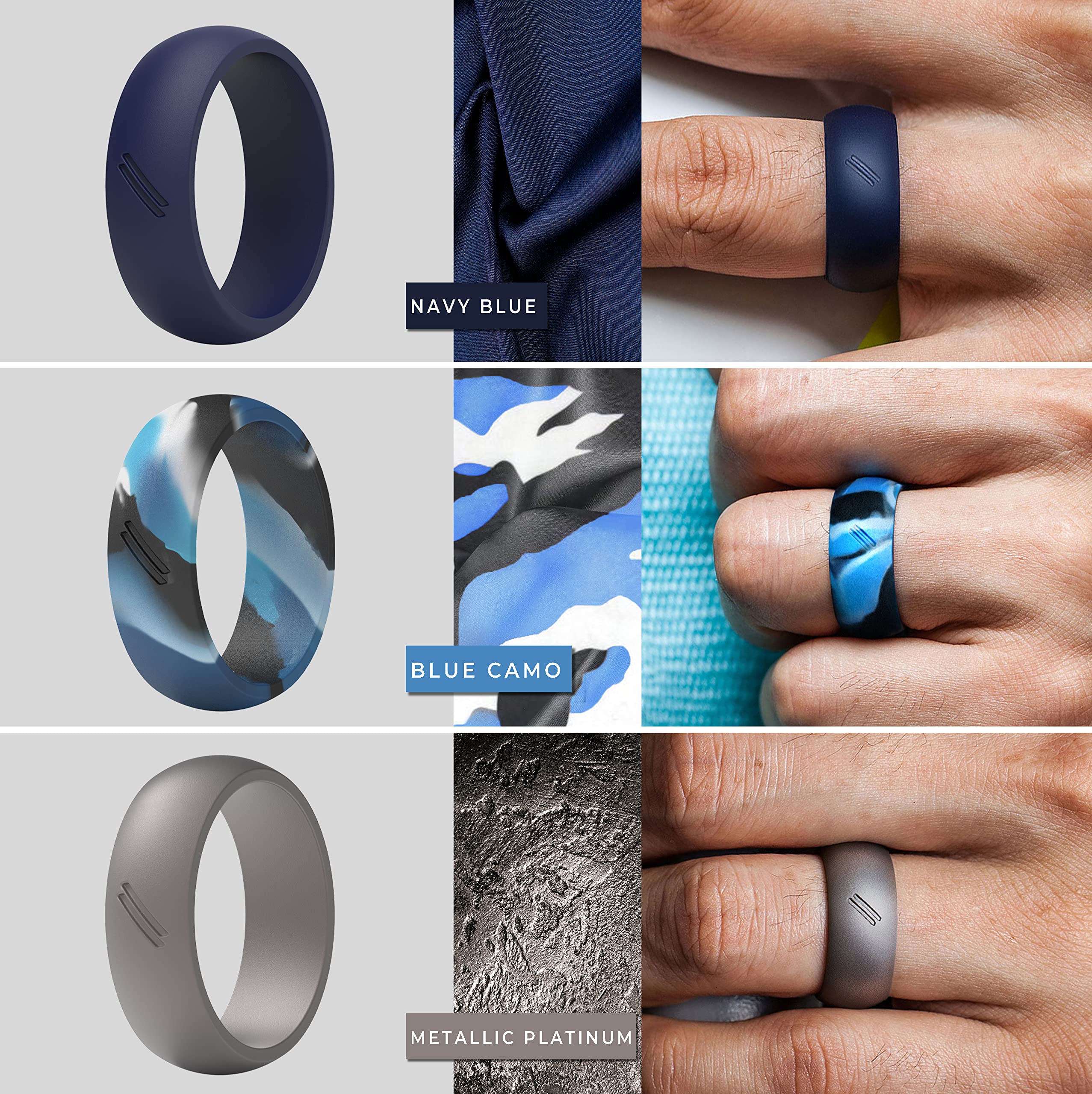 ThunderFit 8-Pack Silicone Wedding Rings for Men - Comfortable Rubber Engagement Bands (8.7mm Wide, 2.5mm Thick) - Perfect for Gym, Swimming, Travel & Outdoor Activities